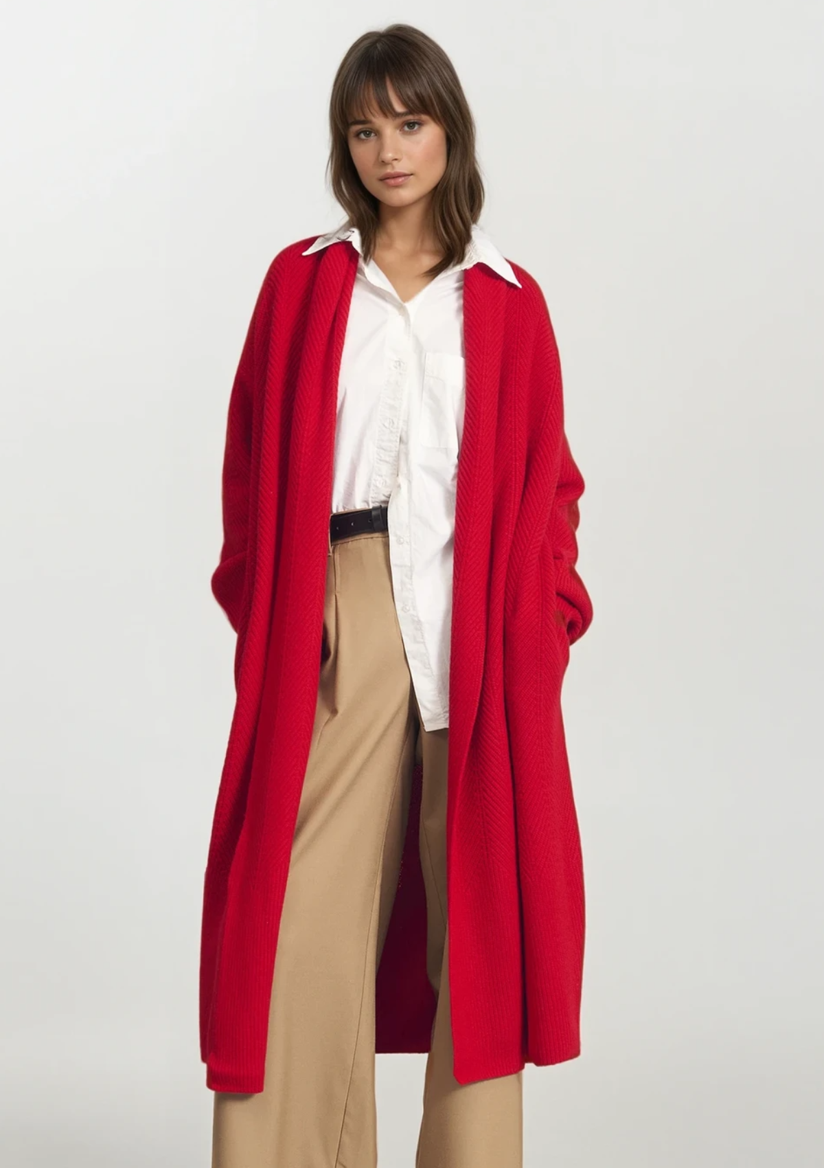 Chevron Knit Coatigan in Crimson Red