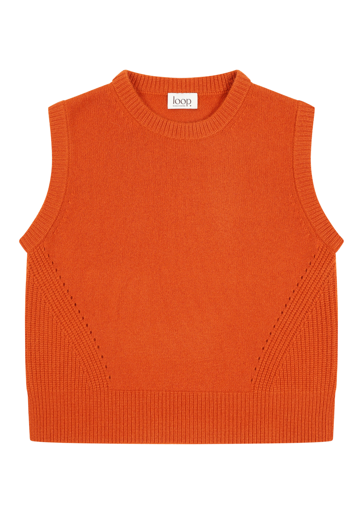 Ribbed Detail Lofty Cashmere Tank in Marmalade Orange