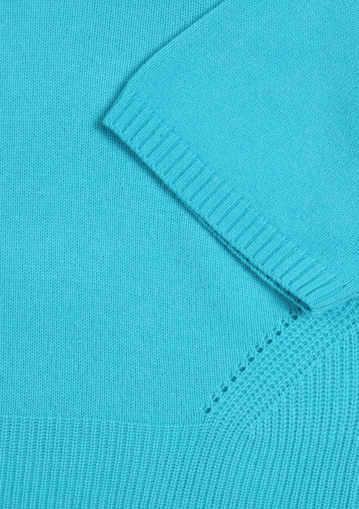 Ribbed Detail Lofty Cashmere T-Shirt in Turquoise Blue