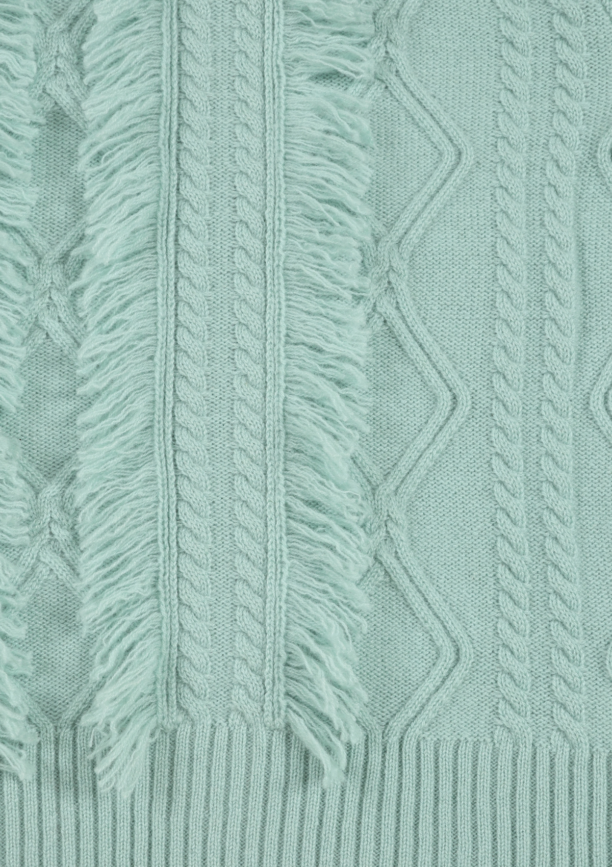 Fringed Cabled Sweater in Seafoam Green