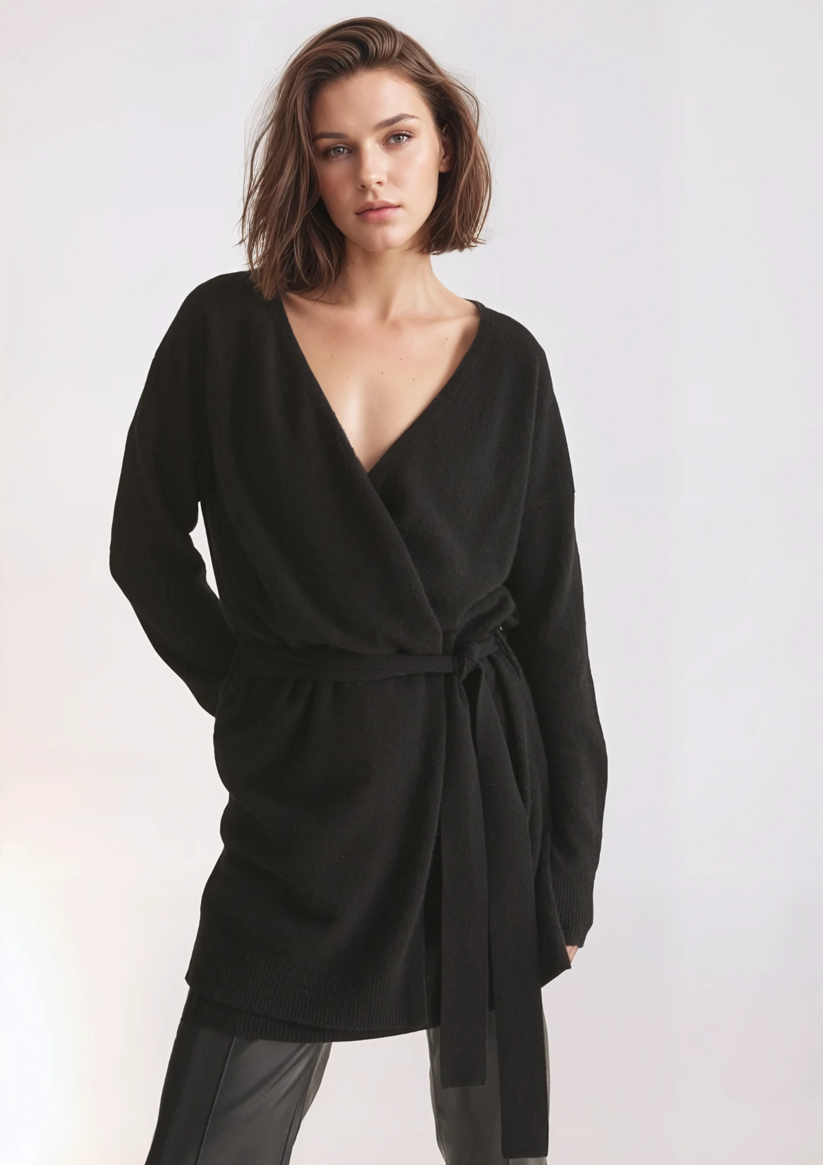 Cashmere Wrap Cardigan in Black
