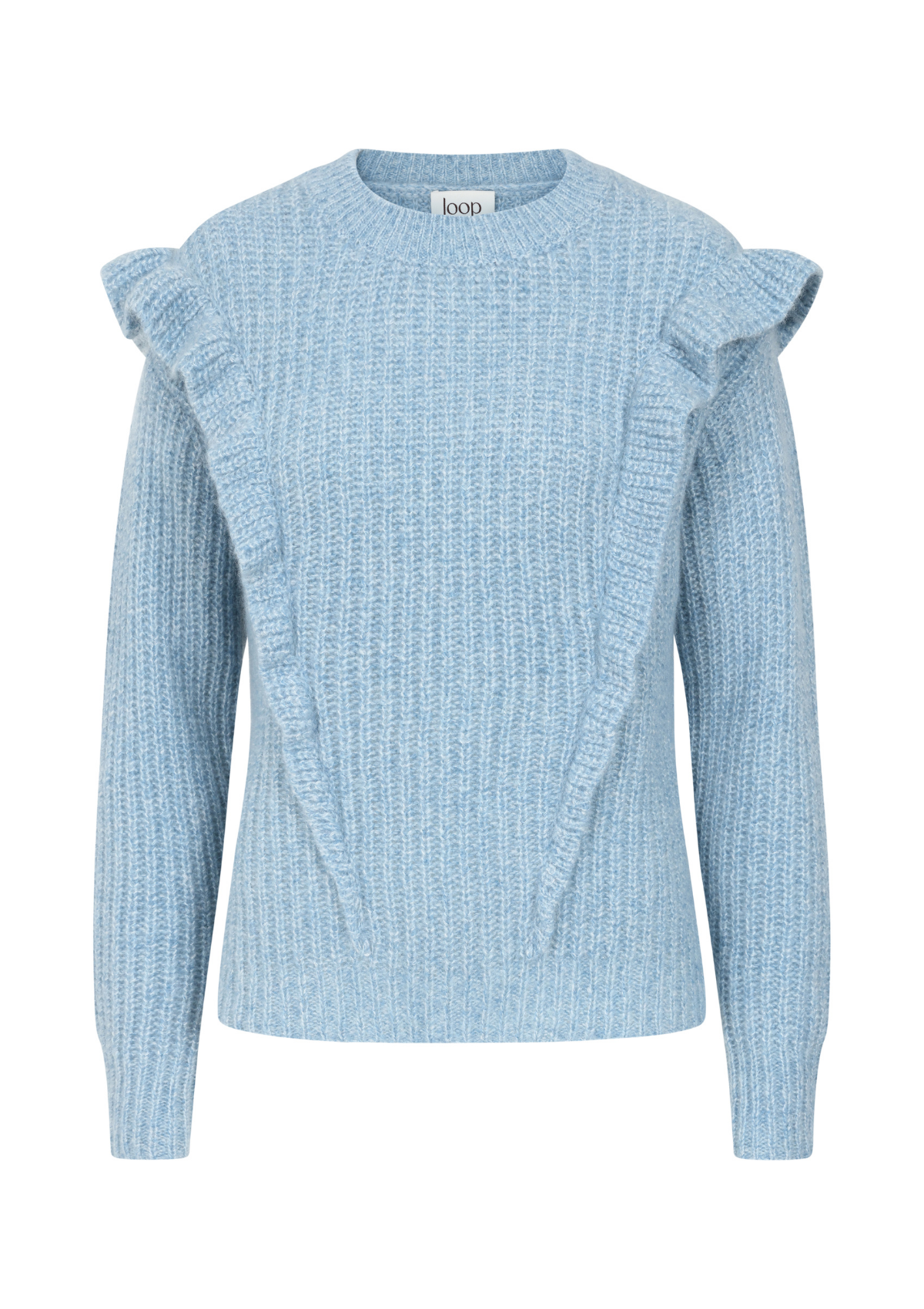 Silk & Cashmere Frilled Sweater in Frosty Blue