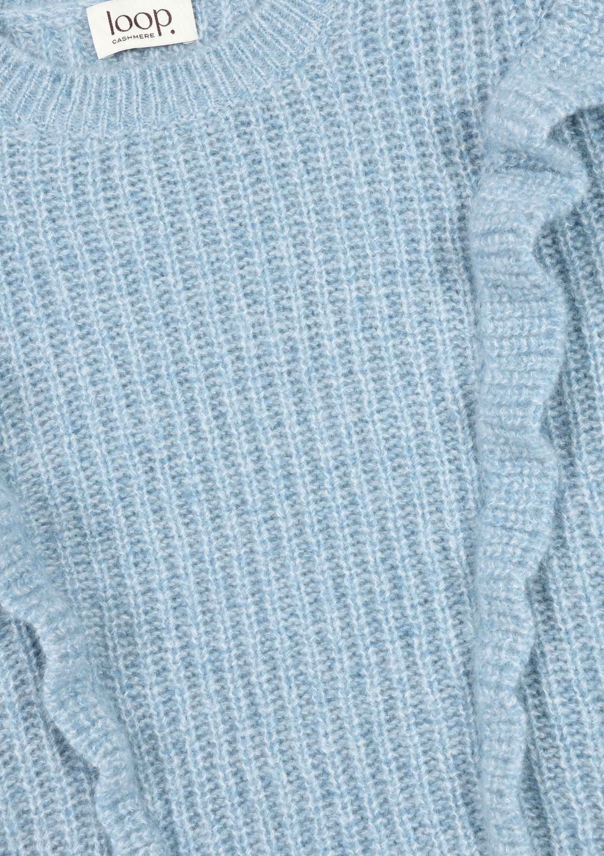 Silk & Cashmere Frilled Sweater in Frosty Blue