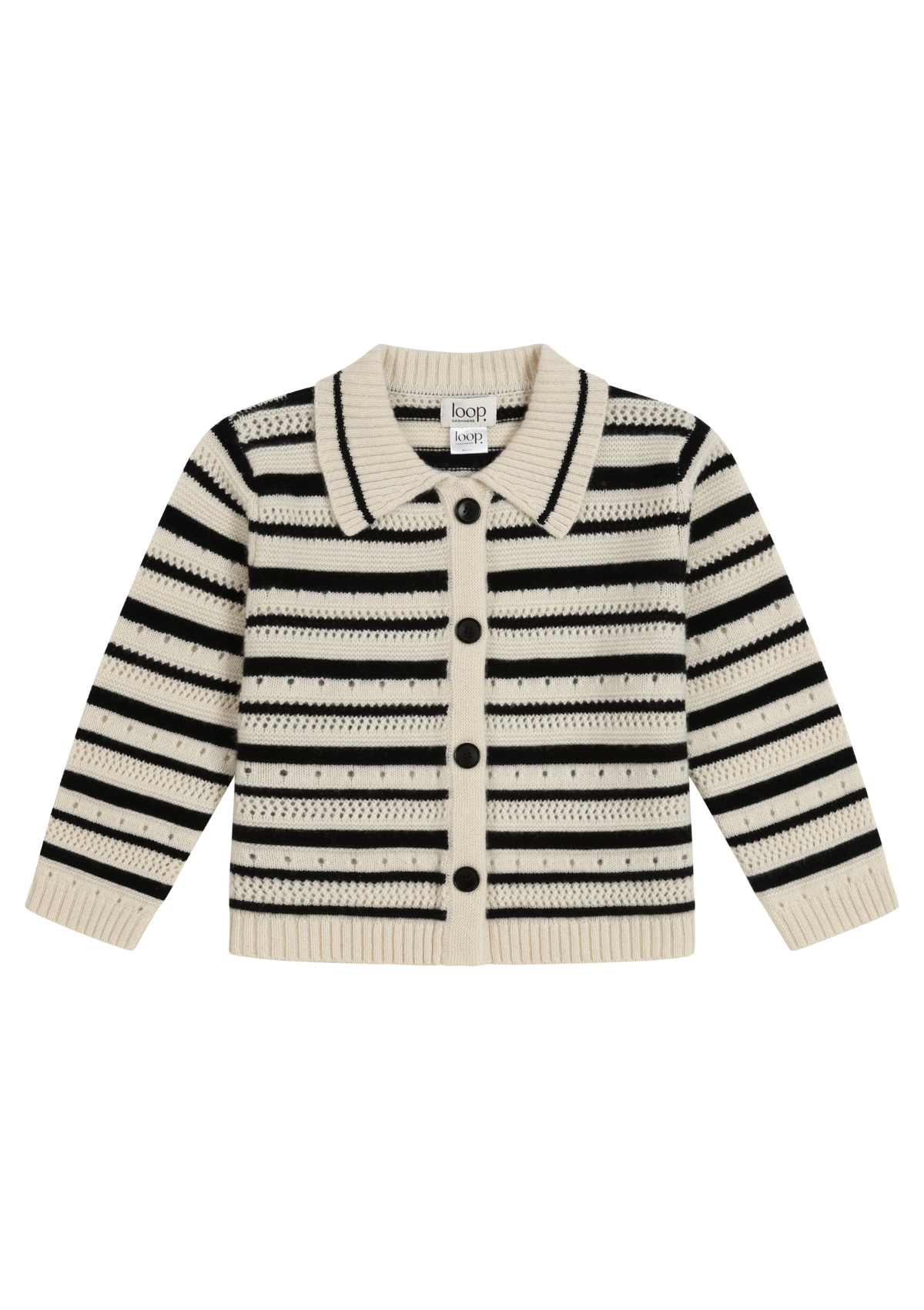 Cashmere Pointelle Jacket in Chalk/Black Stripes