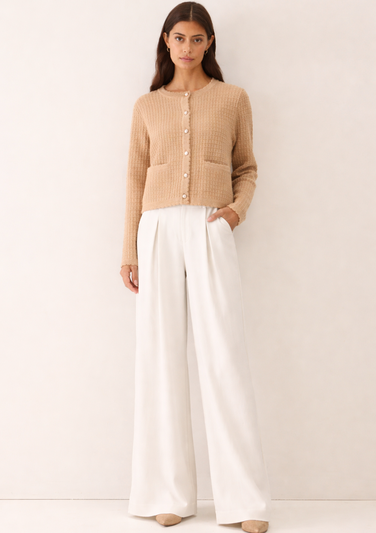 Crew Neck Cardigan in Honey/Gold