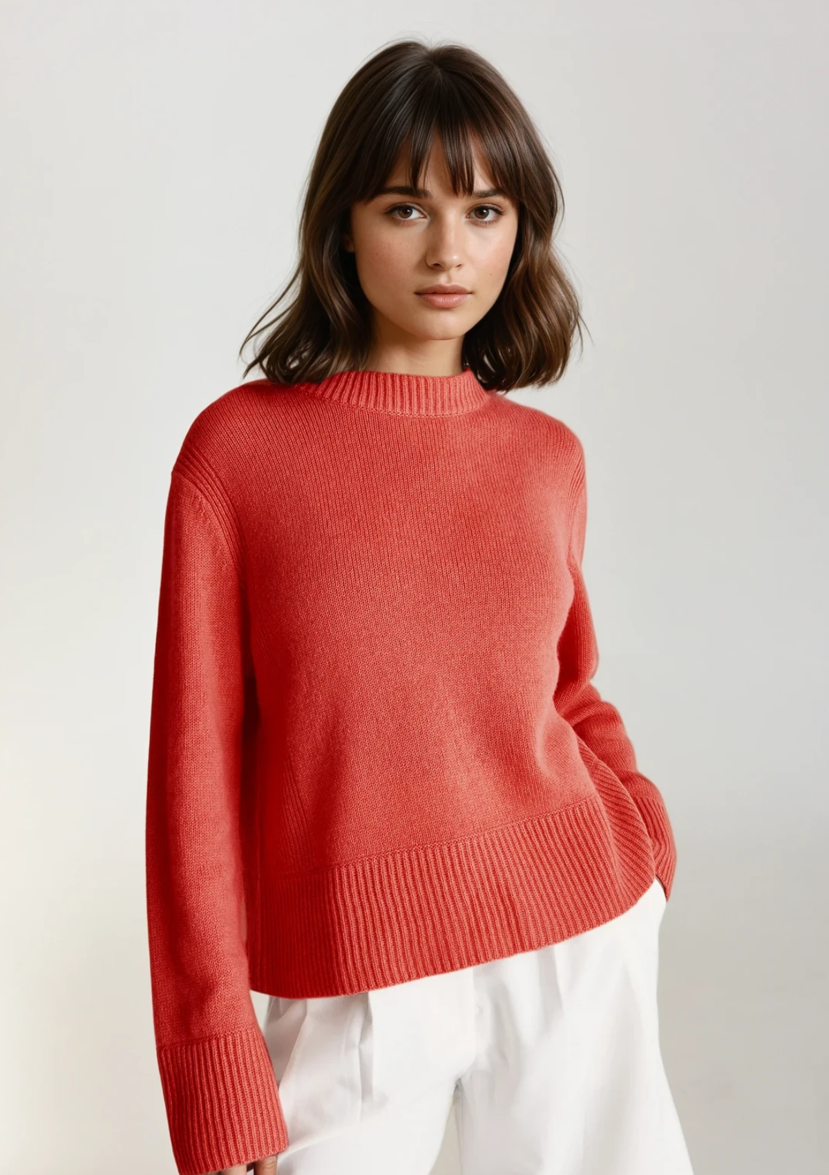 Cashmere Sweatshirt in Hot Coral