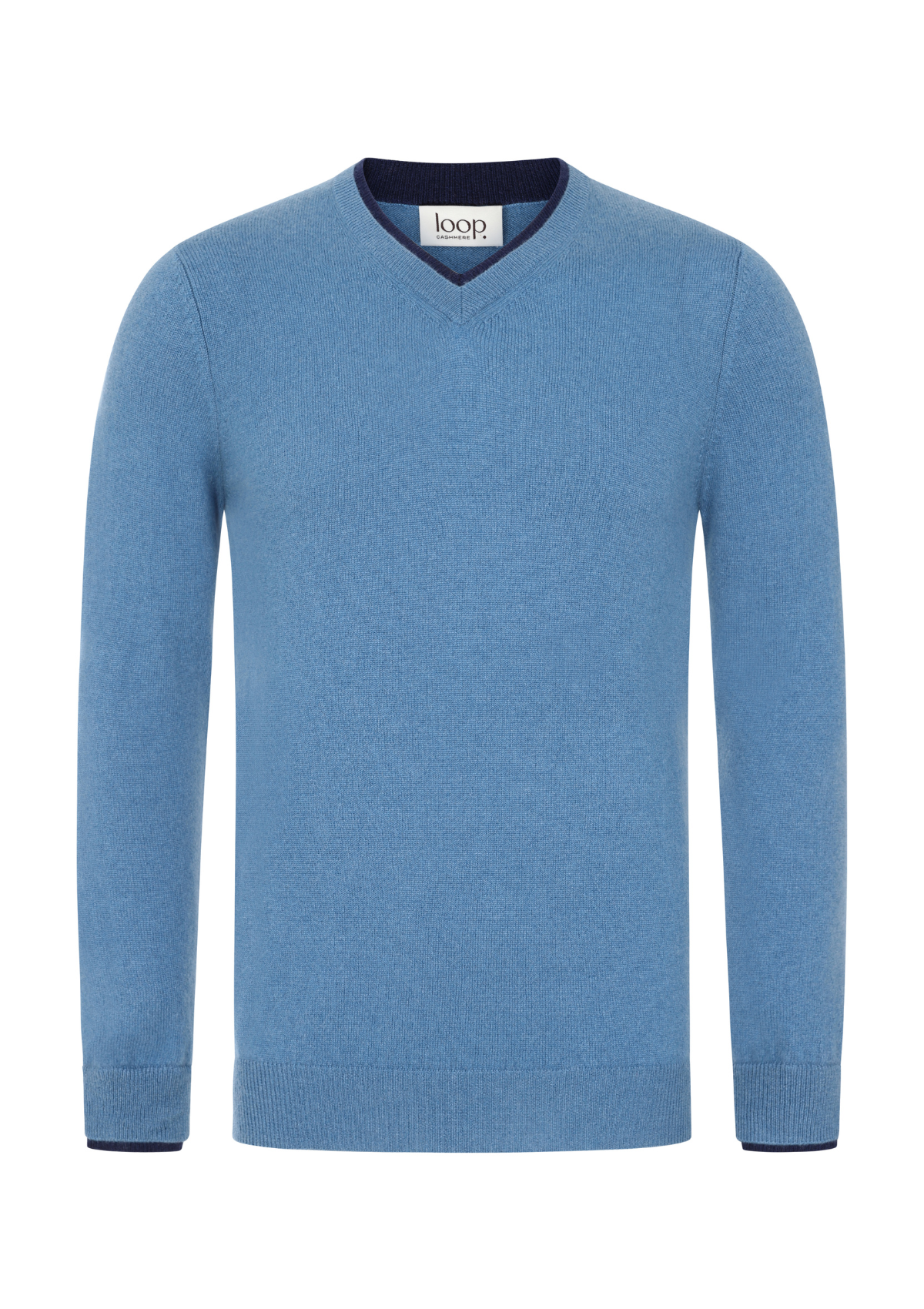 Mens Cashmere V Neck Sweater in Marina Blue