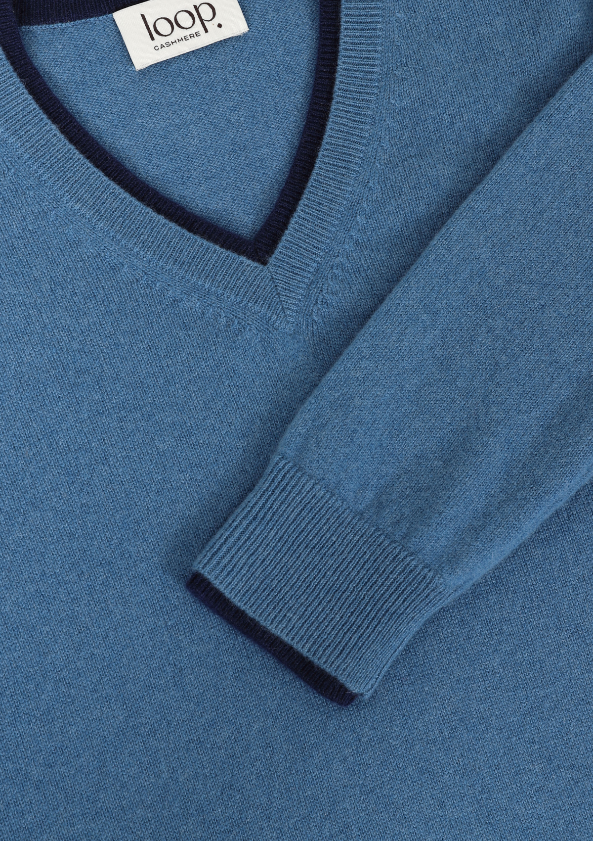 Mens Cashmere V Neck Sweater in Marina Blue