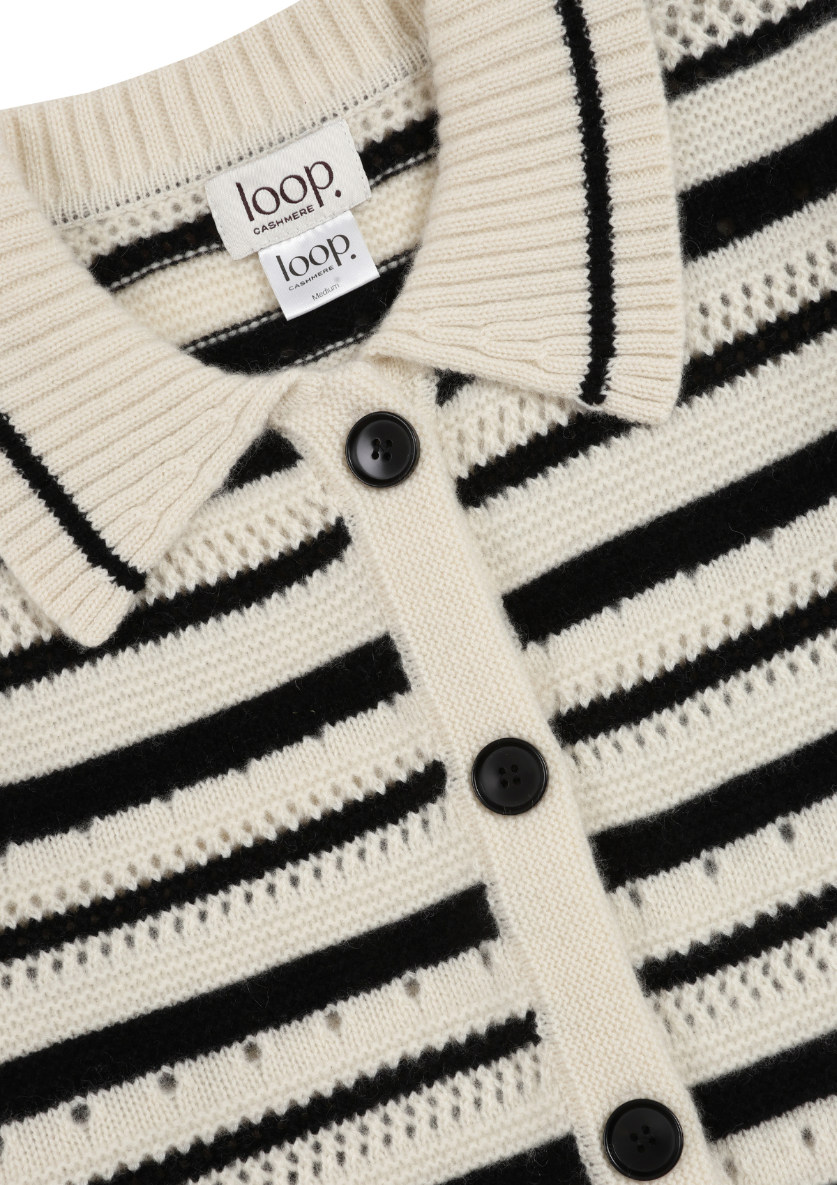 Cashmere Pointelle Jacket in Chalk/Black Stripes