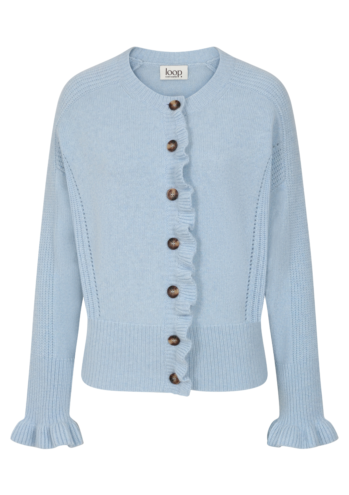 Frill Front Cardigan in Skyway Blue