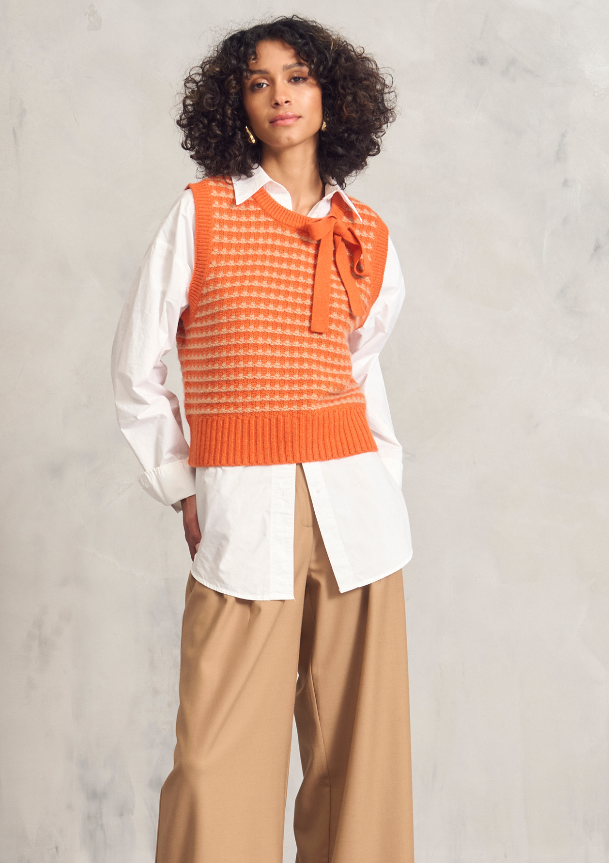 Textured Tie Detail Top in Tiger Texture