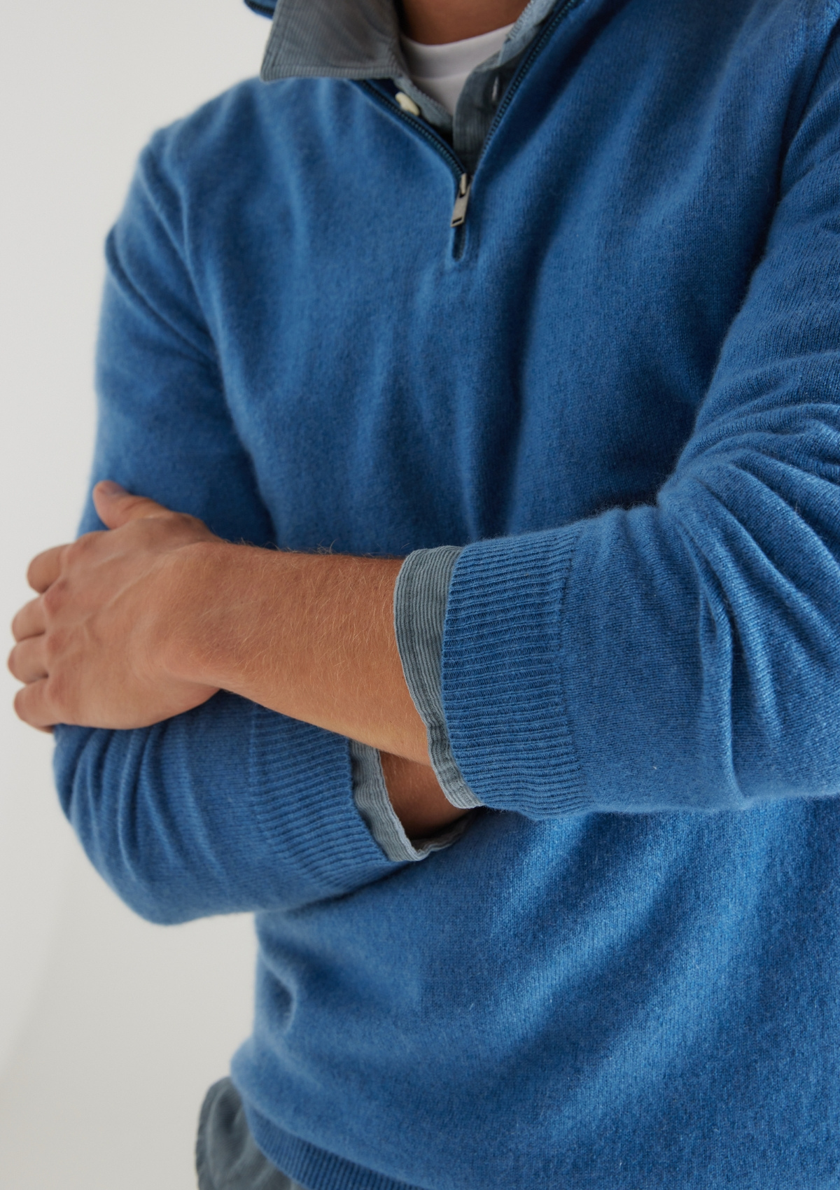 Mens Cashmere Half Zip Sweater in Marina Blue