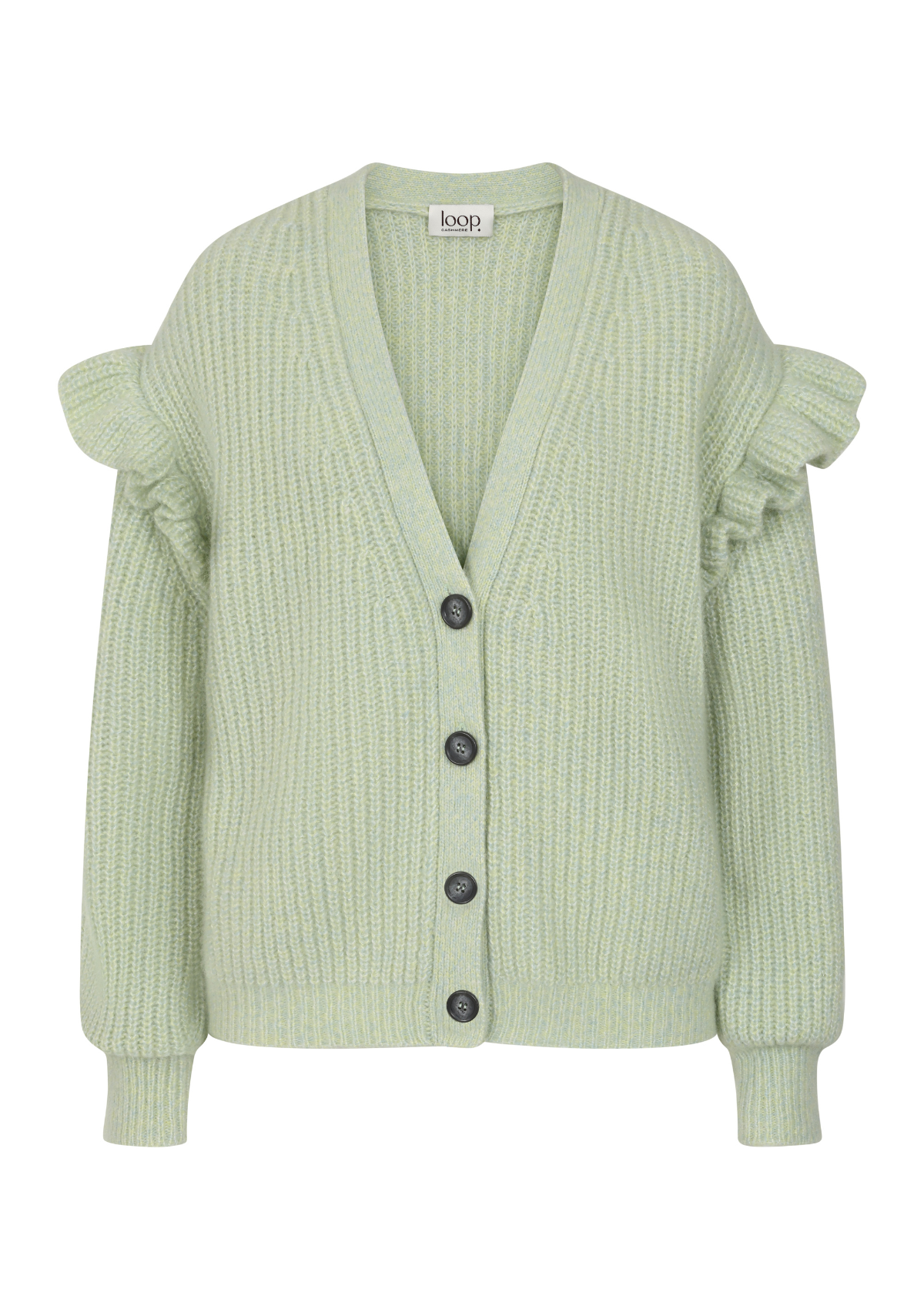 Silk & Cashmere Frilled Cardigan in Tannin Green