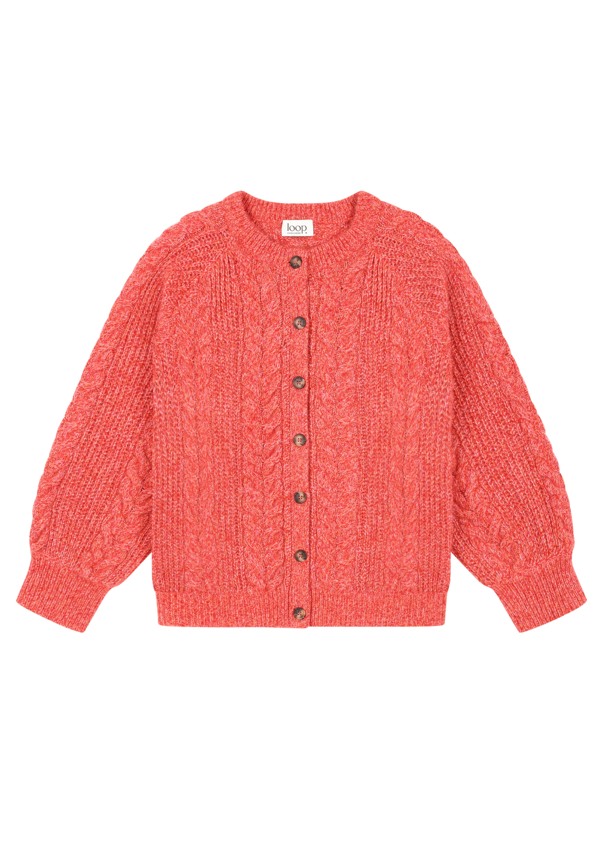 Silk & Cashmere Blend Cable Cardigan in Geranium Red