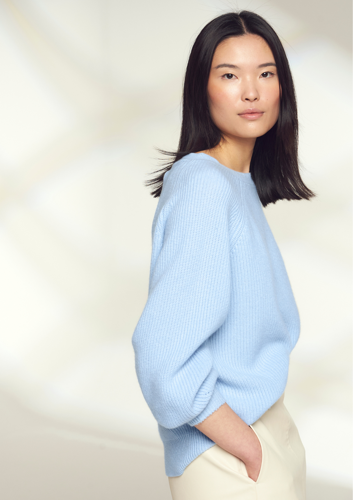 Cashmere Tie-Back Sweater in Sky Blue