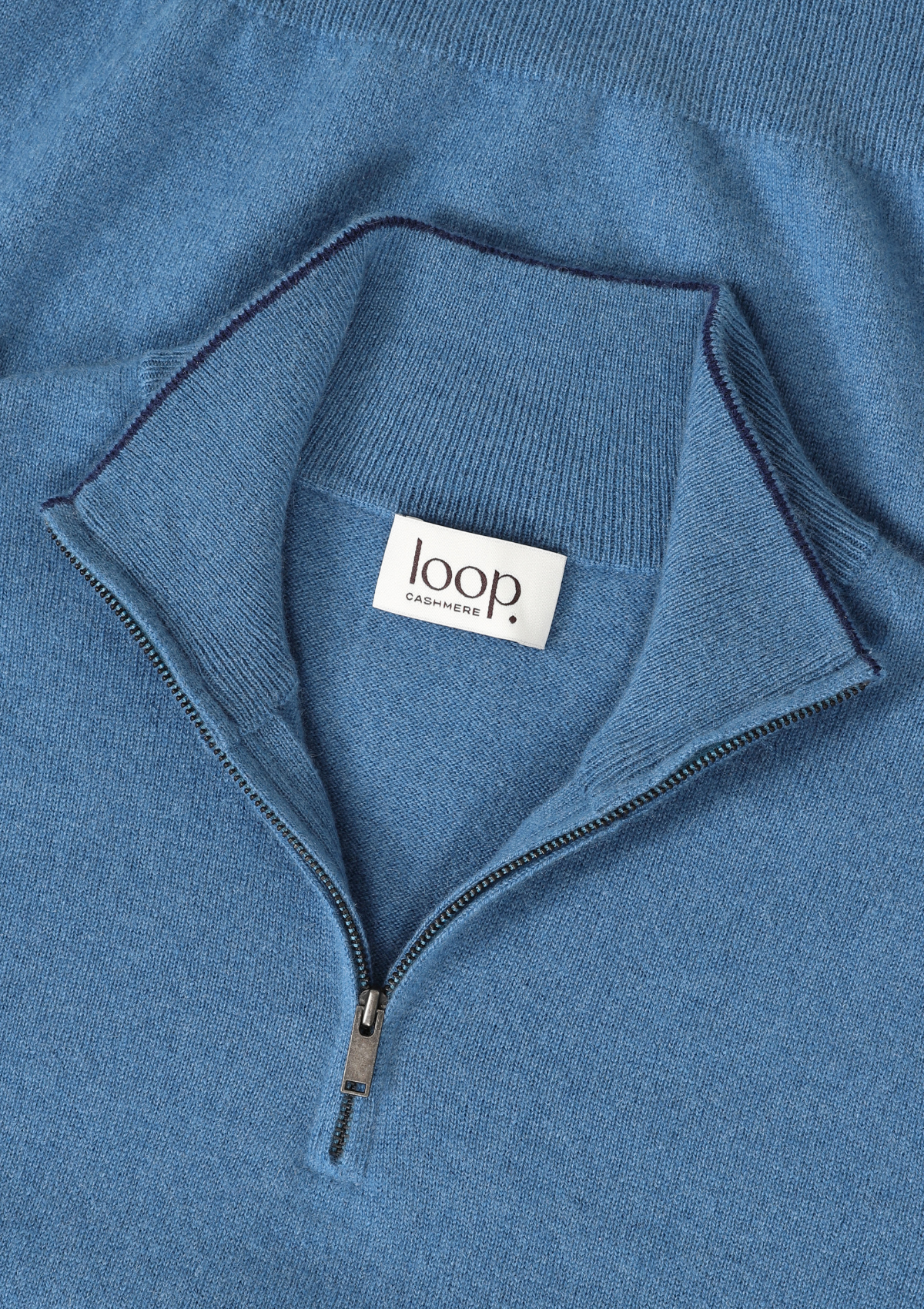 Mens Cashmere Half Zip Sweater in Marina Blue