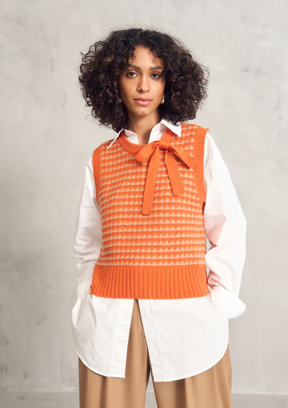 Textured Tie Detail Top in Tiger Texture
