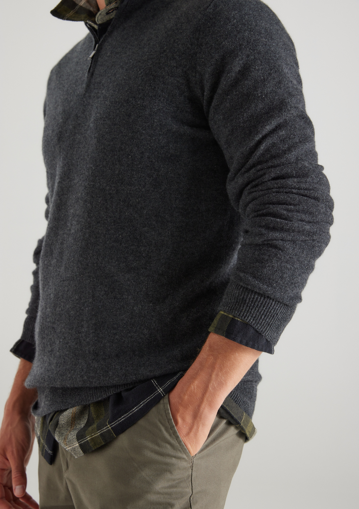 Mens Cashmere Half Zip Sweater in Flannel Grey