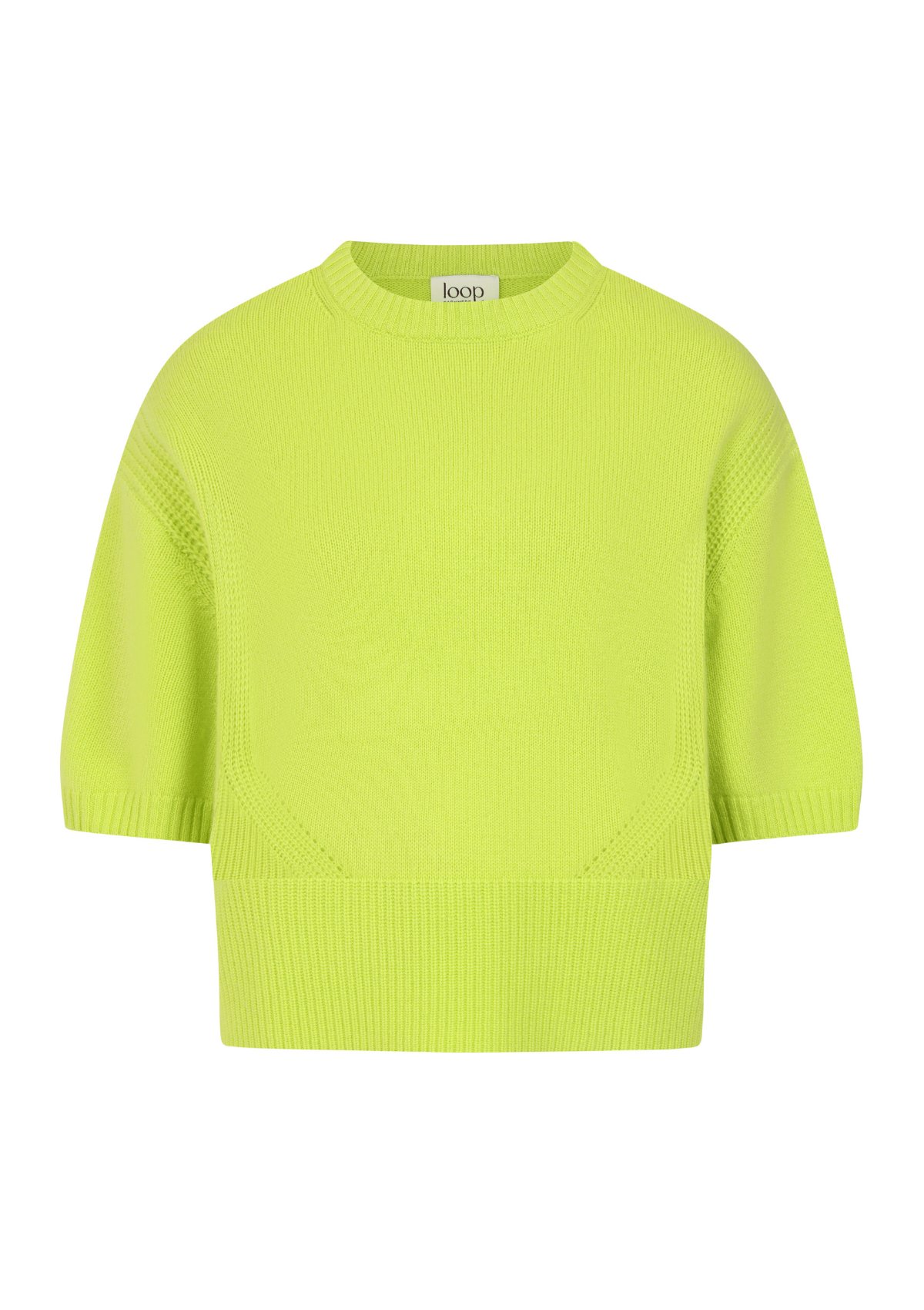 Ribbed Detail Lofty Cashmere Short-Sleeved Sweater in Citrus Green