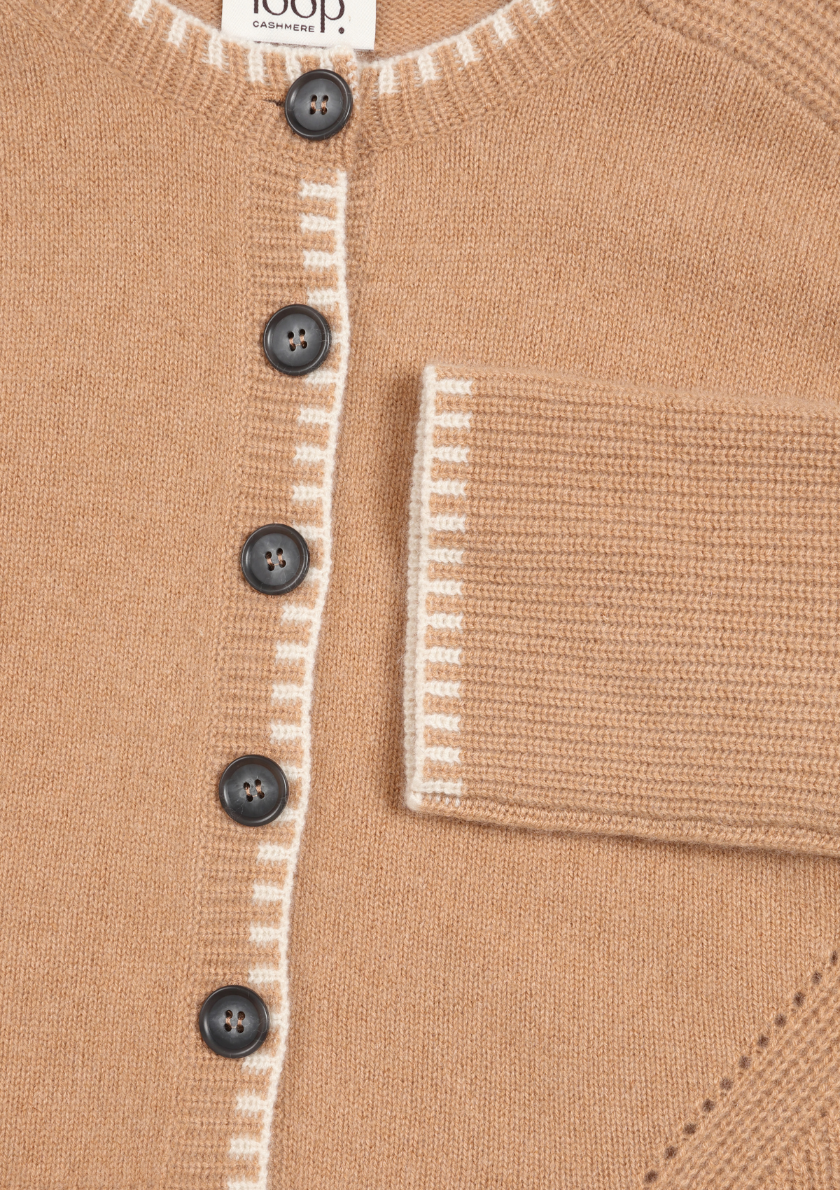 Cashmere Blanket Stitch Cardigan in Praline