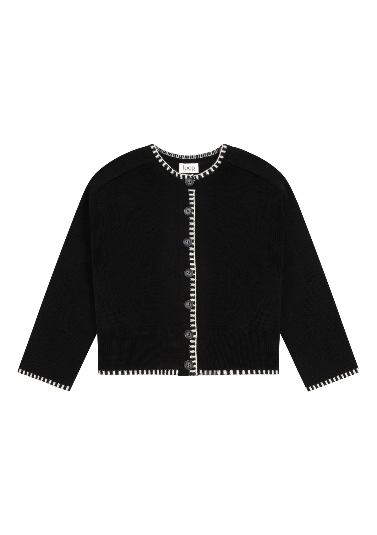 Cashmere Blanket Stitch Cardigan in Jet Black