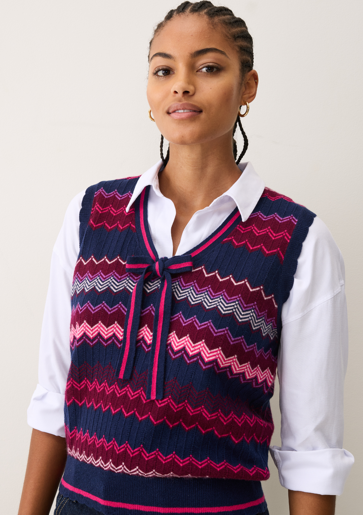 Chevron Stitch Tank in Pink & Navy Mix