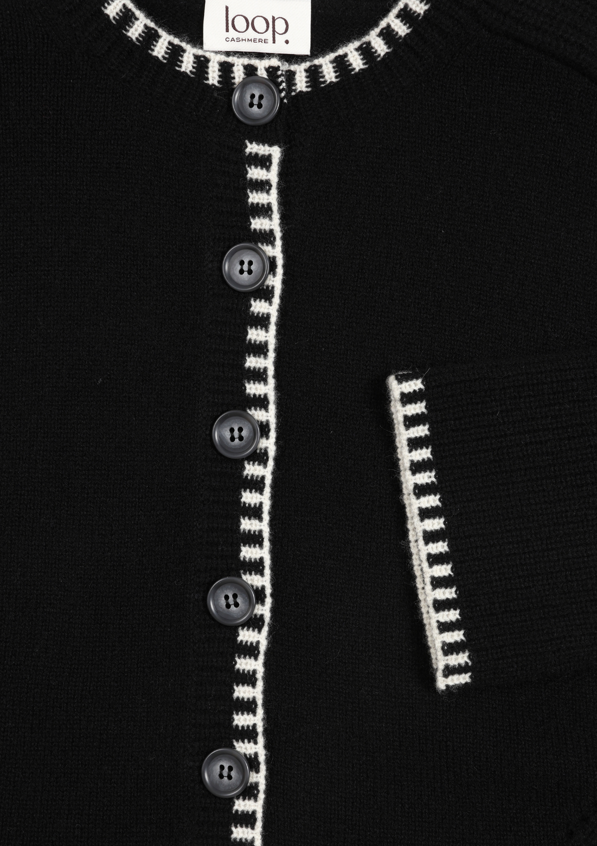 Cashmere Blanket Stitch Cardigan in Jet Black
