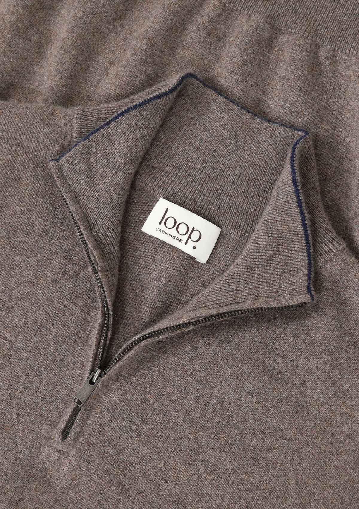 Mens Cashmere Half Zip Sweater in Otter Brown