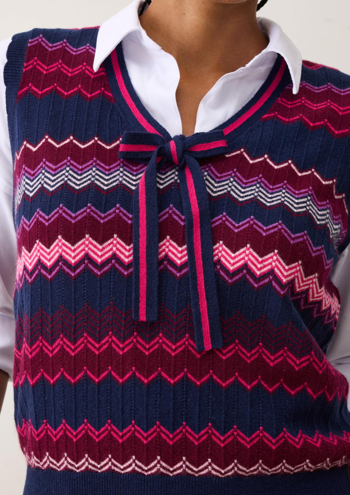 Chevron Stitch Tank in Pink & Navy Mix
