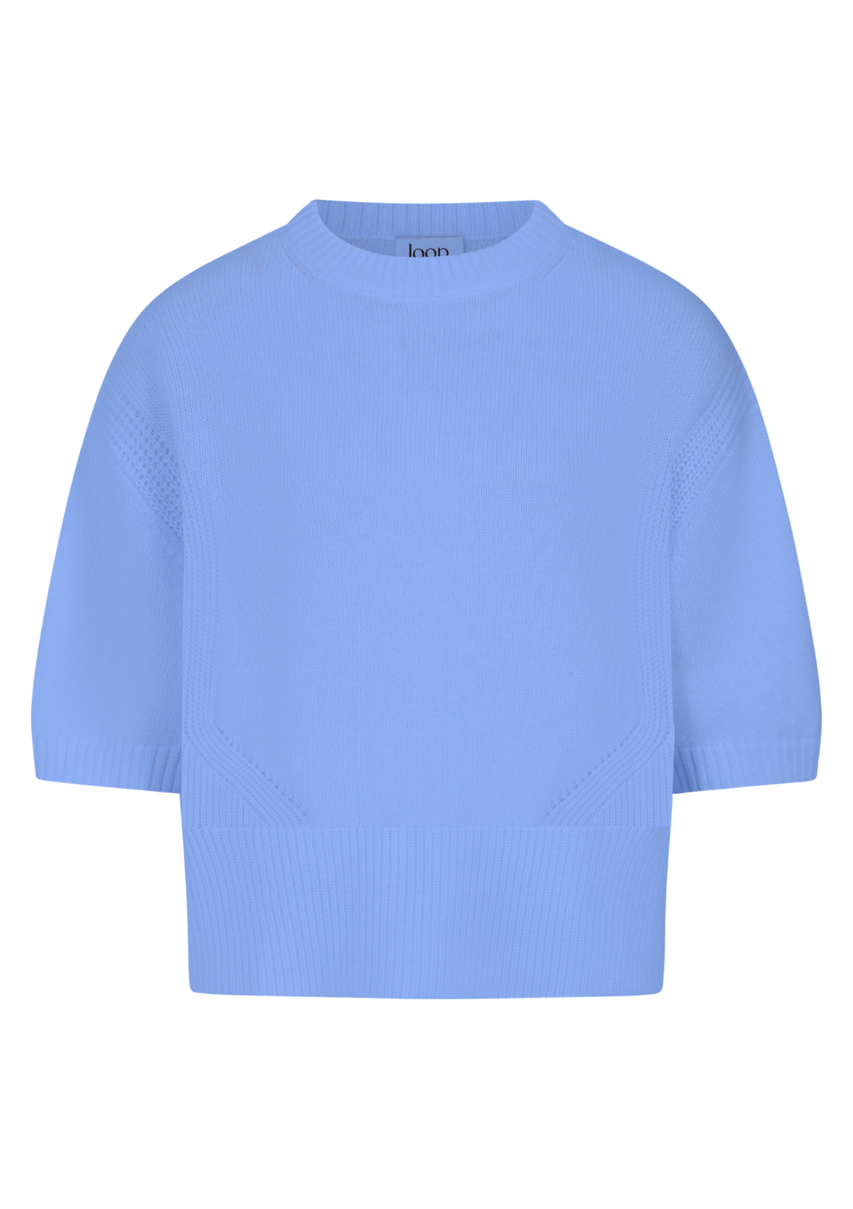 Ribbed Detail Lofty Cashmere Short-Sleeved Sweater in Cornflower Blue