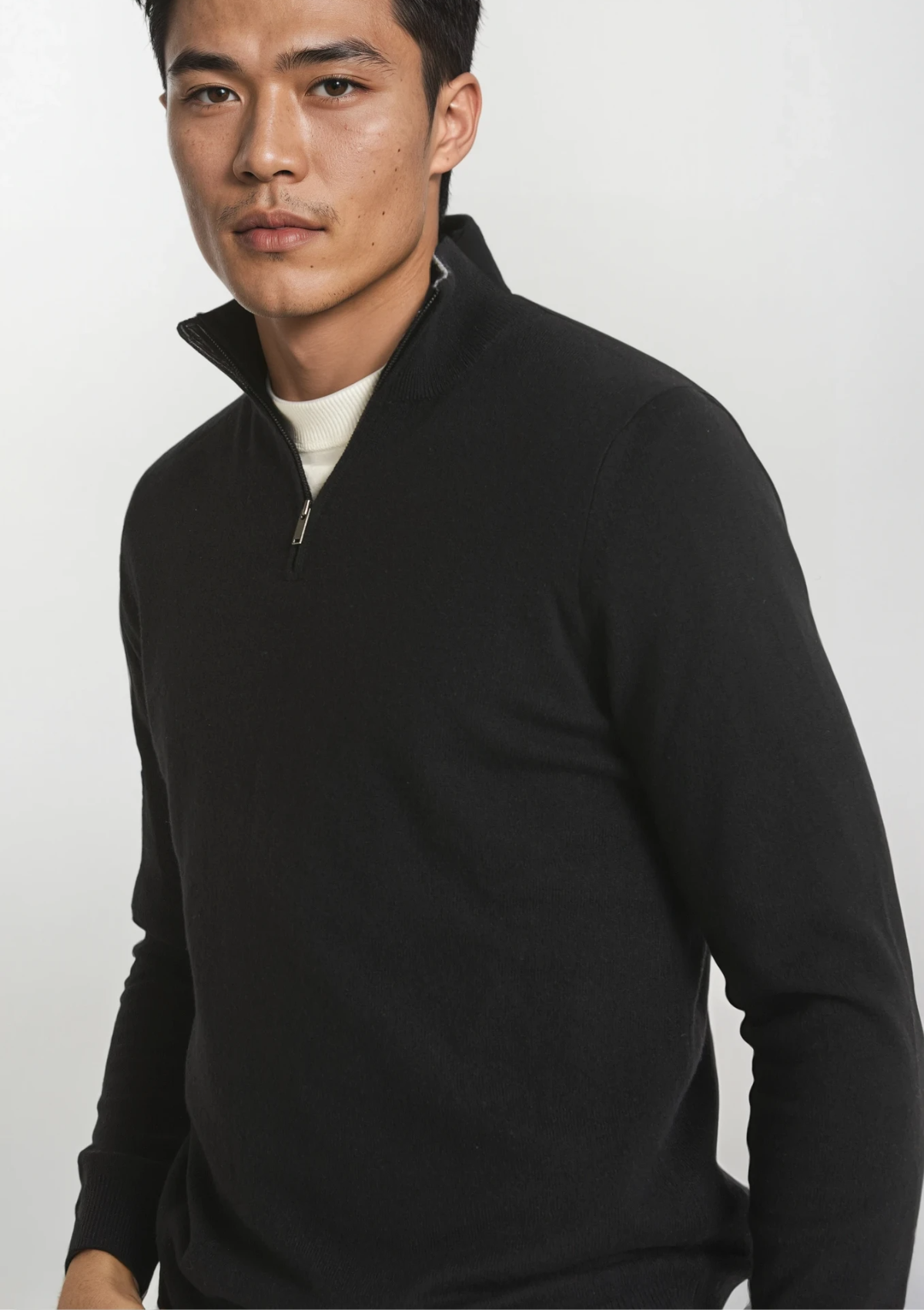 Mens Cashmere Half Zip Sweater in Black