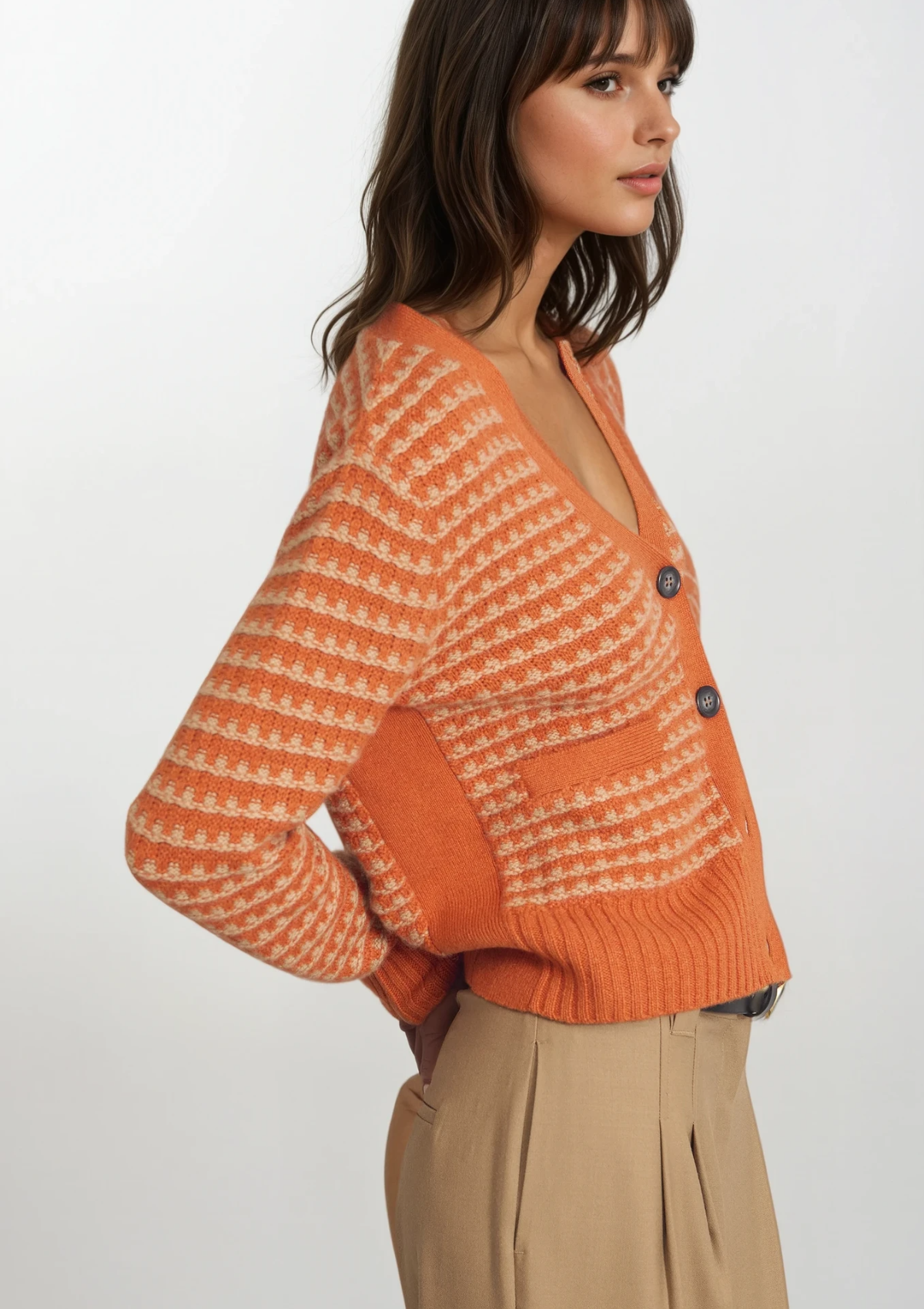 Textured Cashmere Cardigan in Tiger Orange