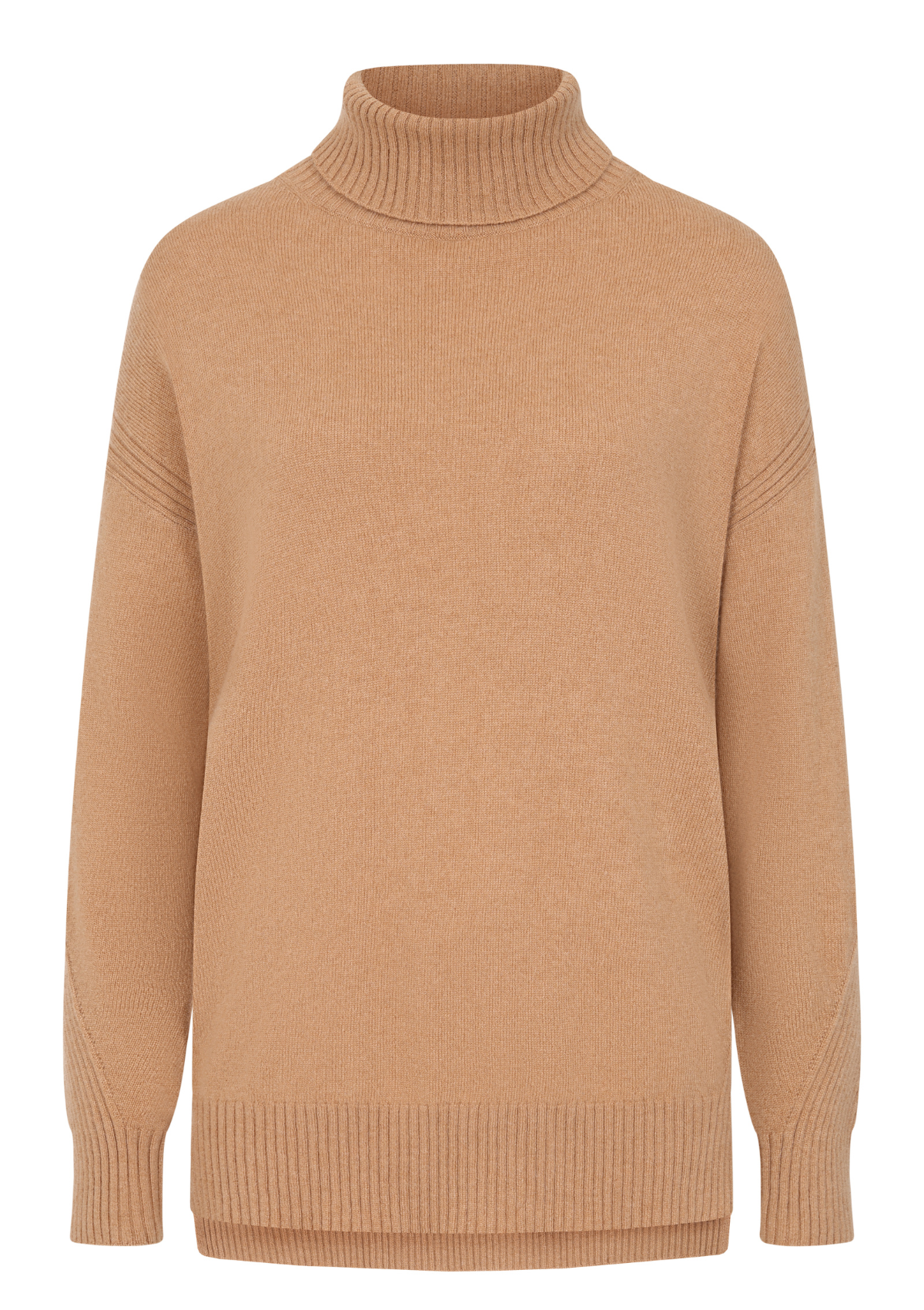 Chevron Detail Relaxed Polo Neck Sweater in Praline