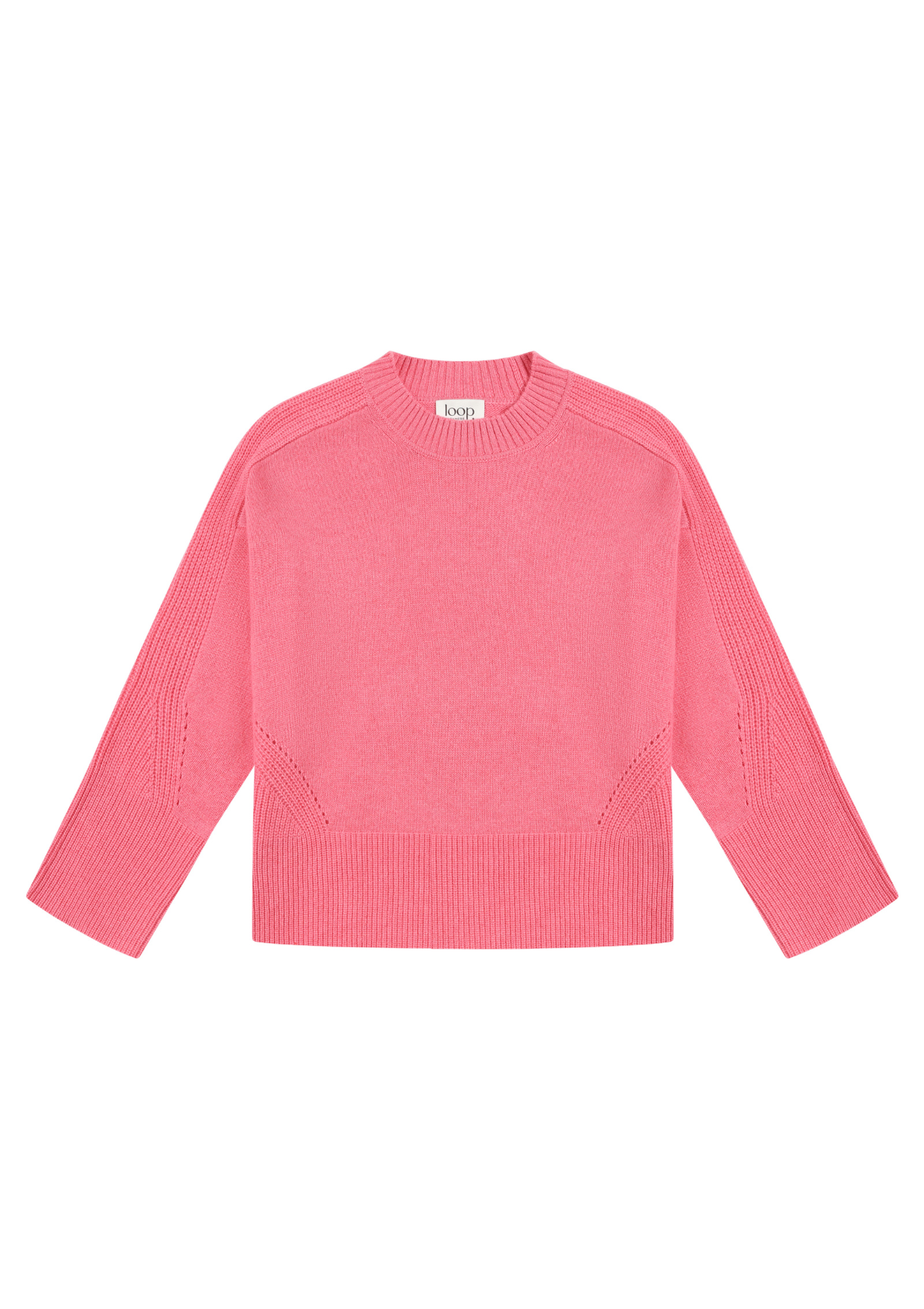 Ribbed Detail Lofty Crew Sweatshirt in Strawberry Pink