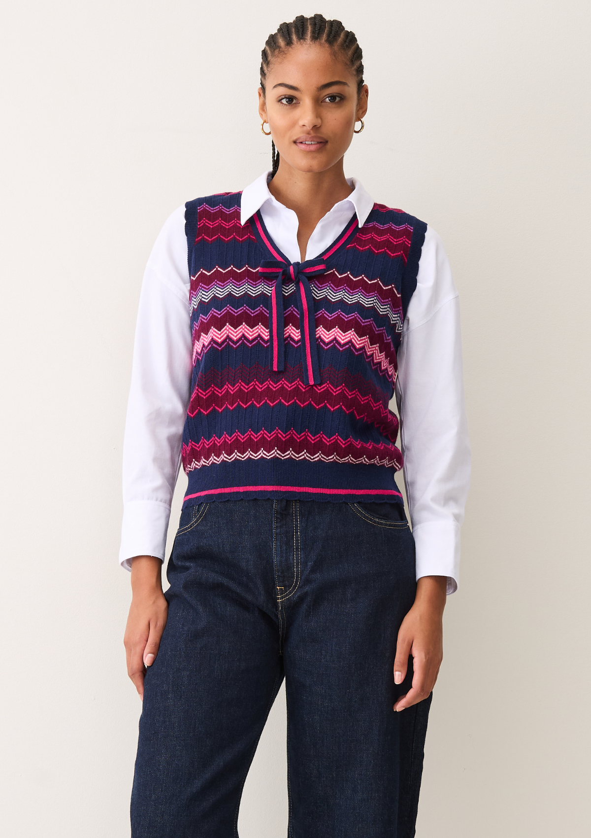 Chevron Stitch Tank in Pink & Navy Mix