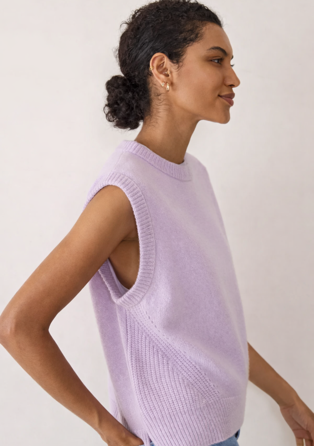 Ribbed Detail Lofty Cashmere Tank in Siberian Lilac