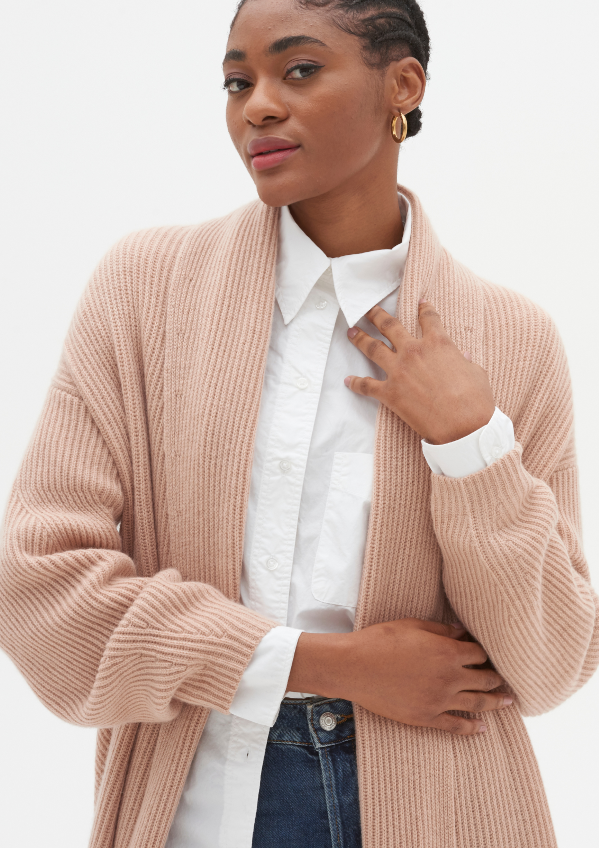 Ribbed Cashmere Coatigan in Toffee