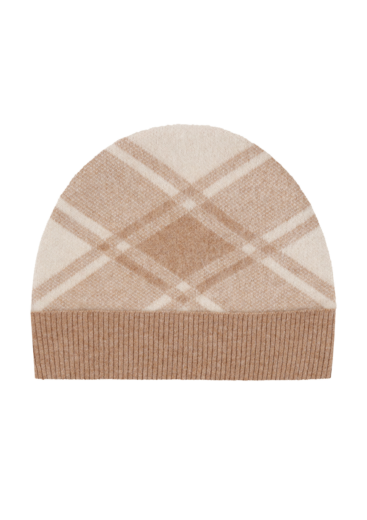 Brushed Check Beanie in Porcelaine White & Woodcarving Brown