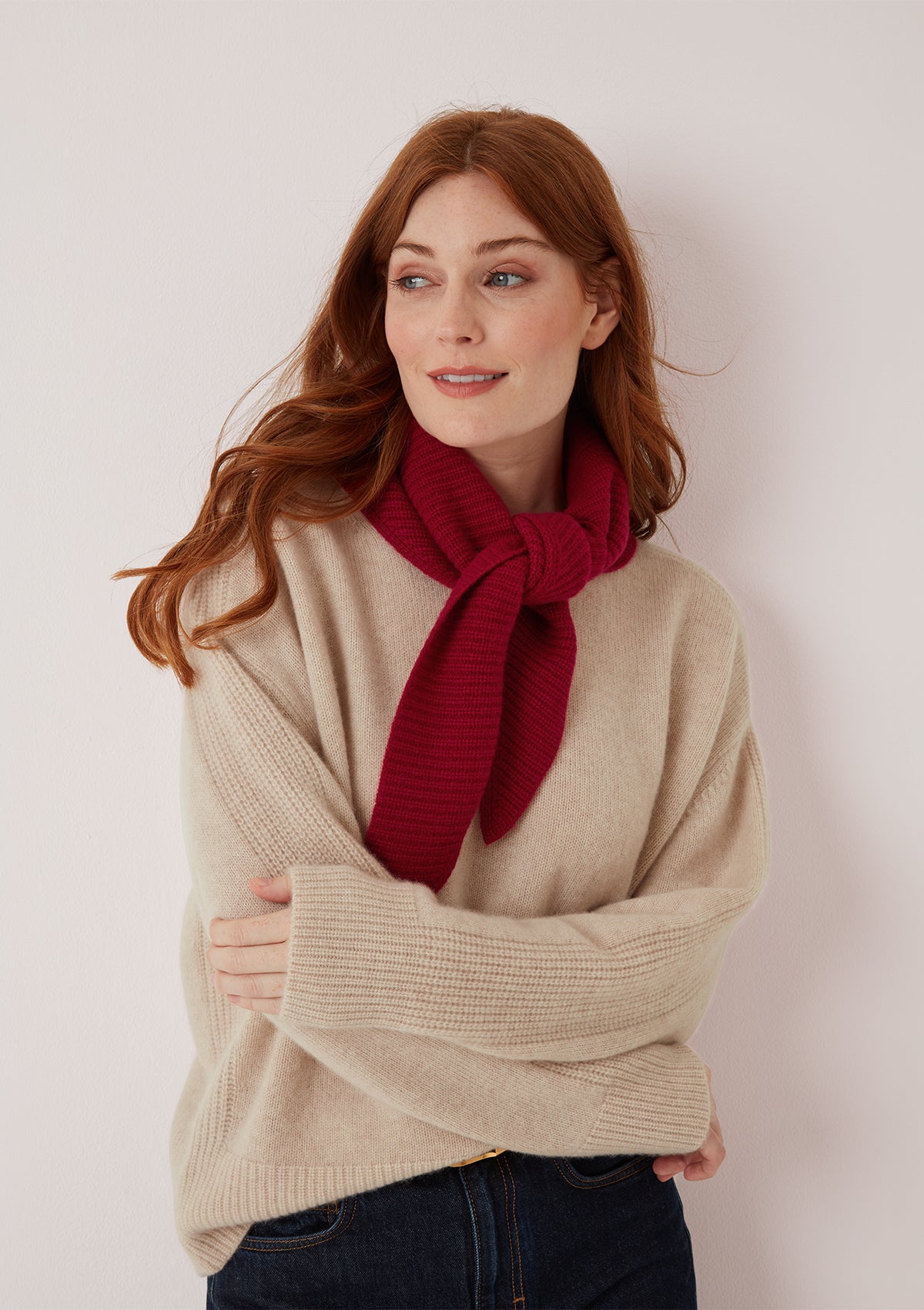 Cashmere Triangle Scarf in Garnet Red