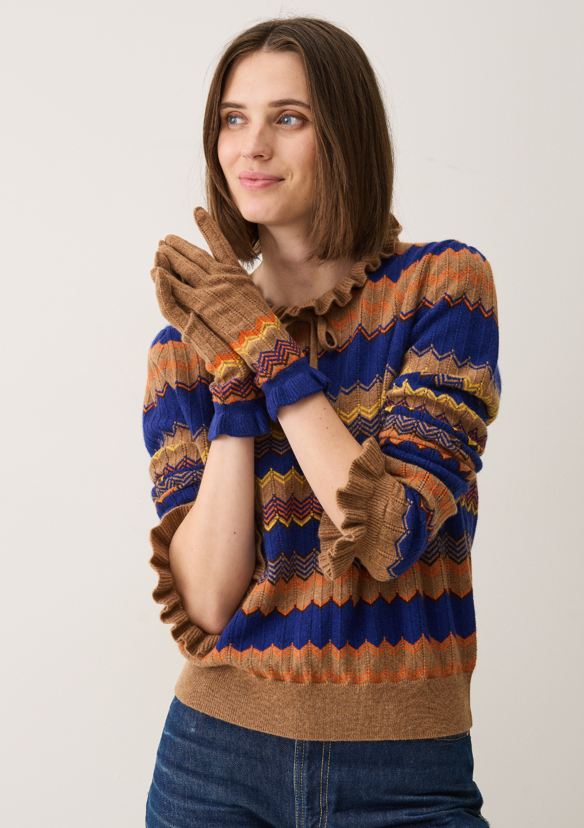 Chevron Stitch Glove in Blue & Orange Mix