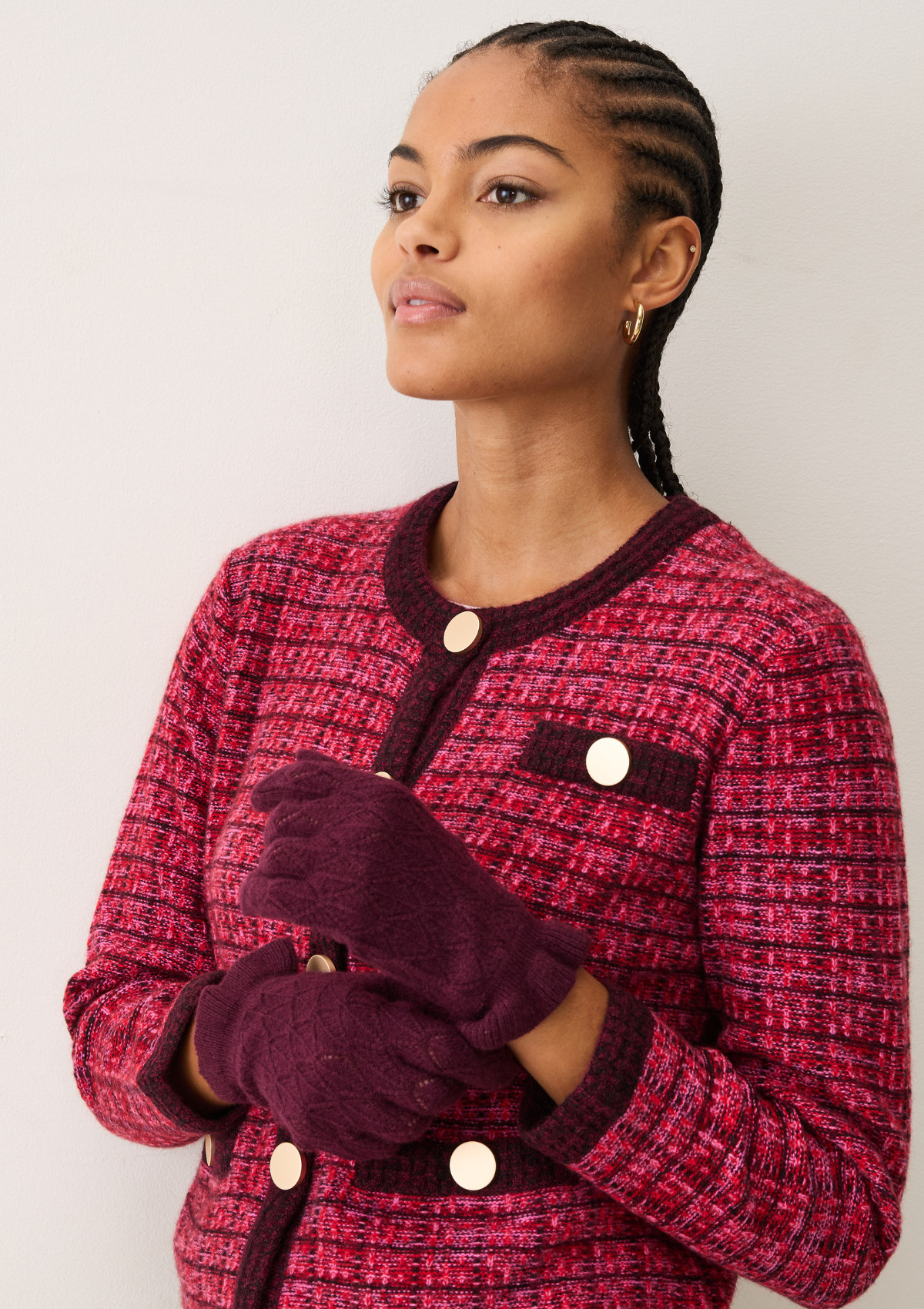 Pointelle Glove in Bordeaux Burgundy
