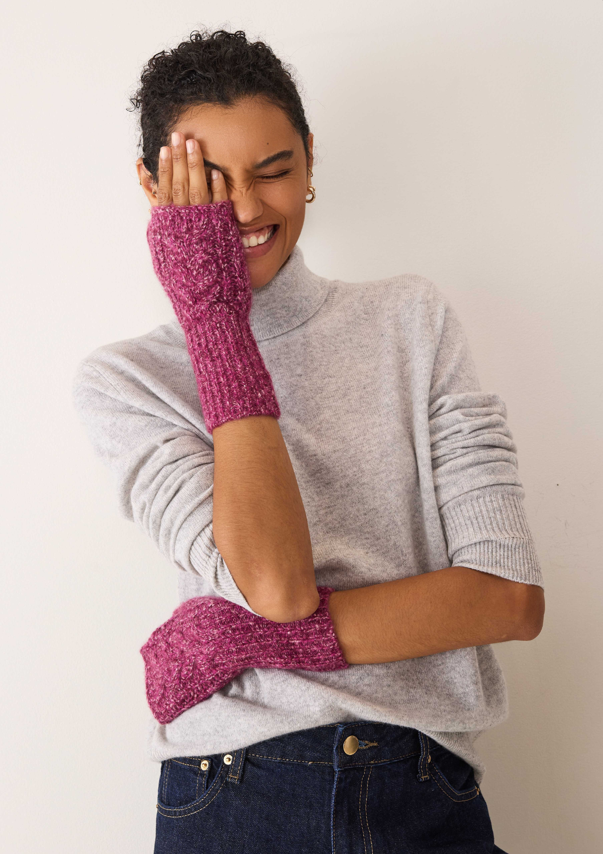 Silk & Cashmere Cable Mitt in Carlita Pink