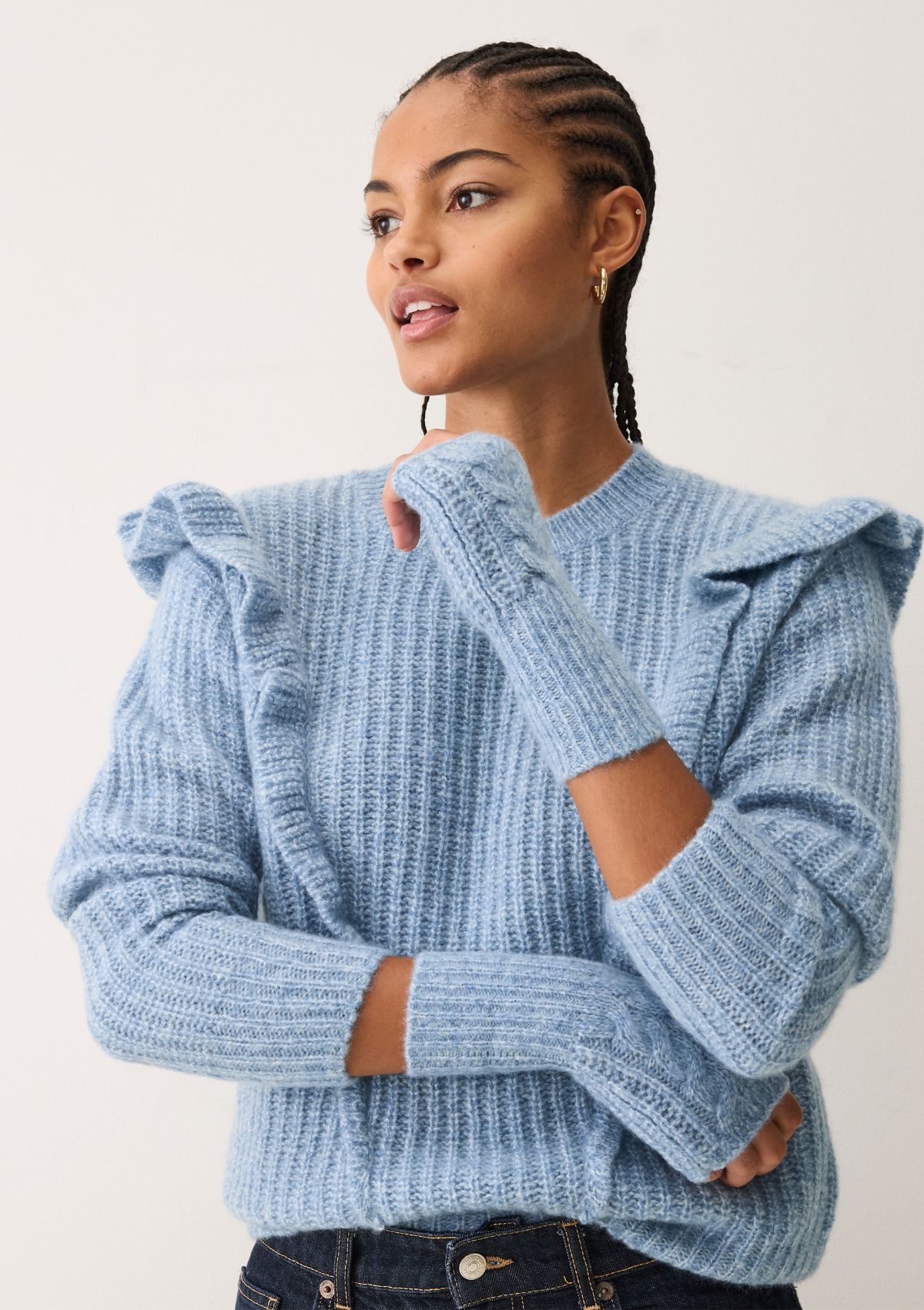 Silk & Cashmere Cable Mitt in Frosty Blue