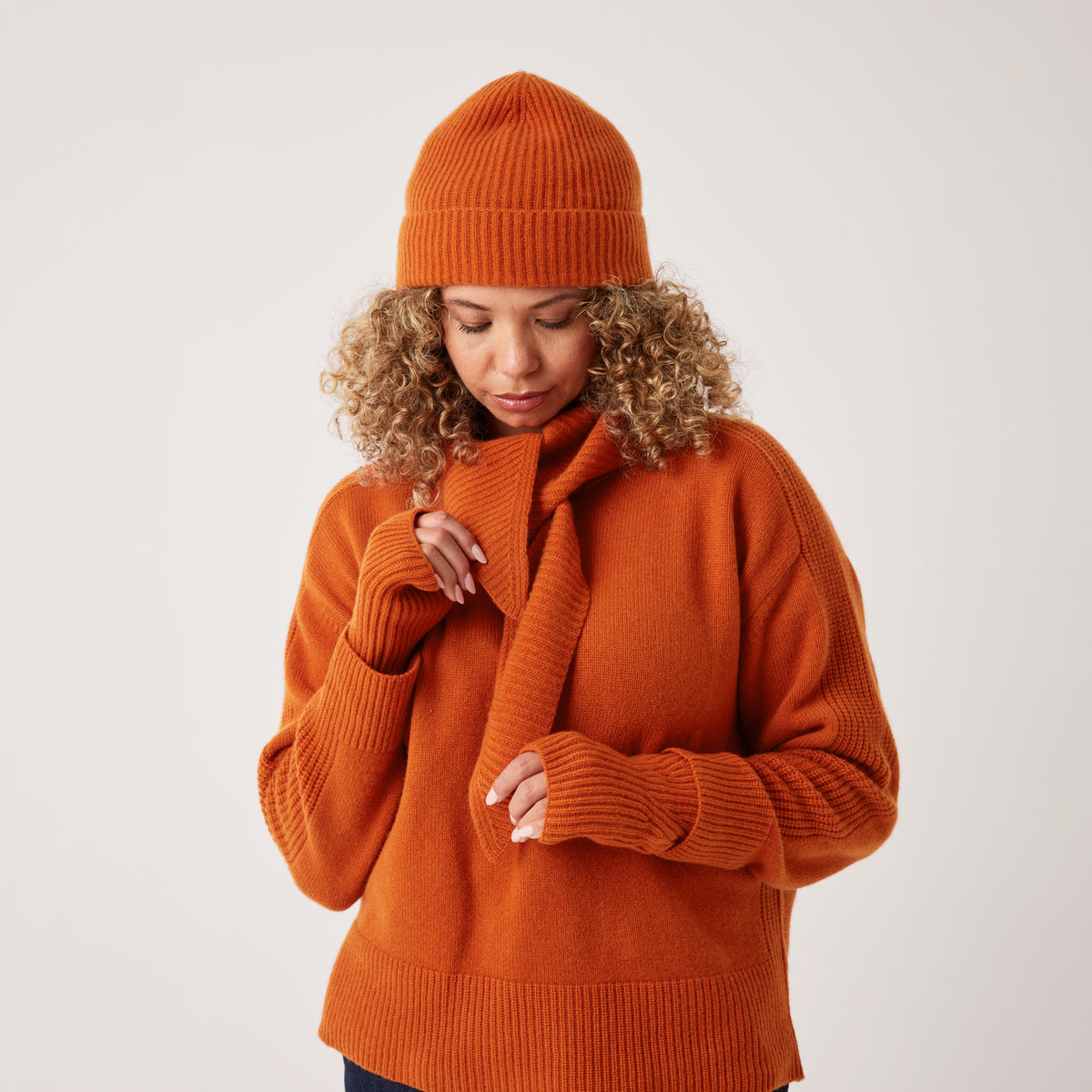 New Cashmere Beanie in Marmalade Orange