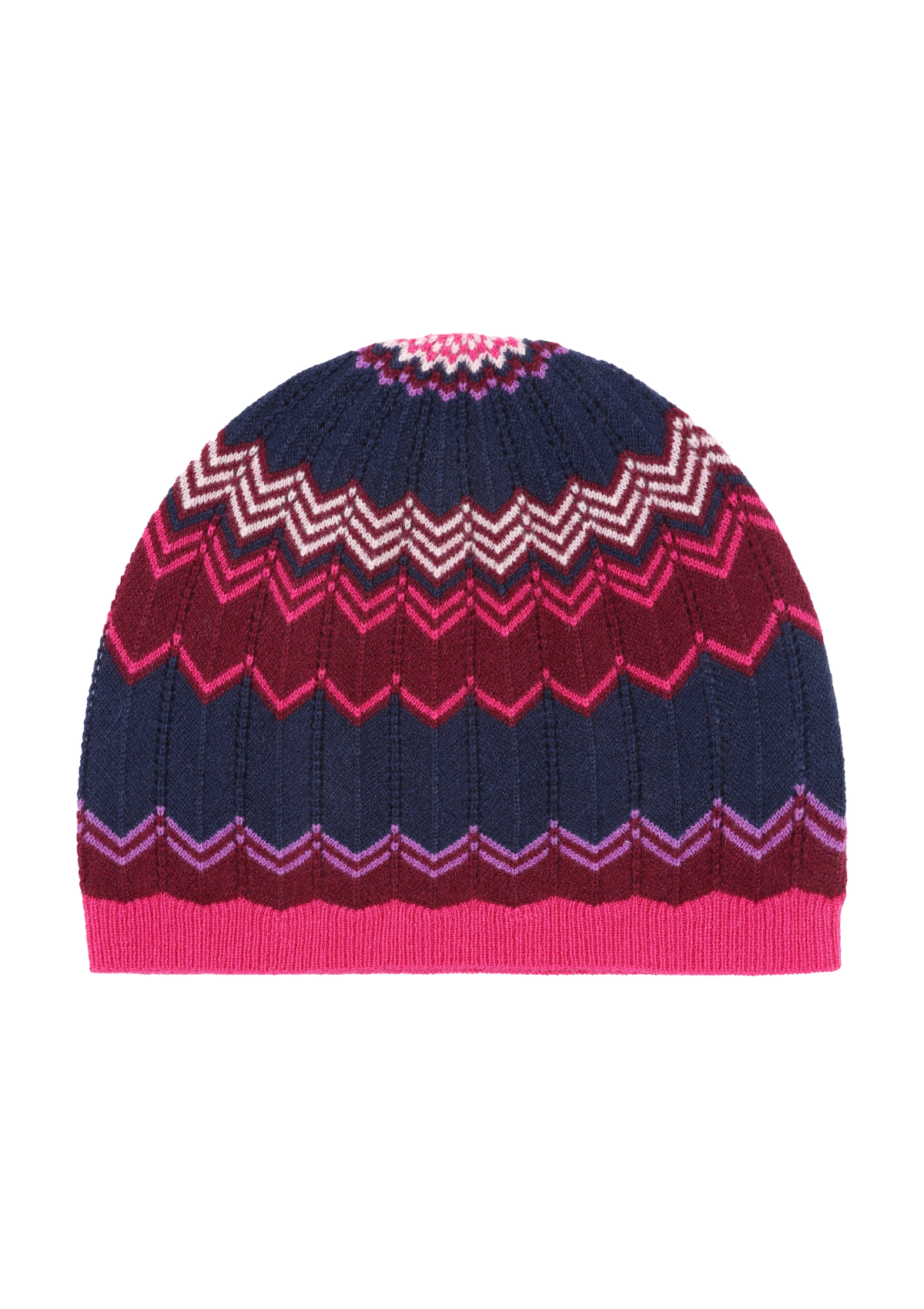 Chevron Stitch Hat in Pink & Navy Mix
