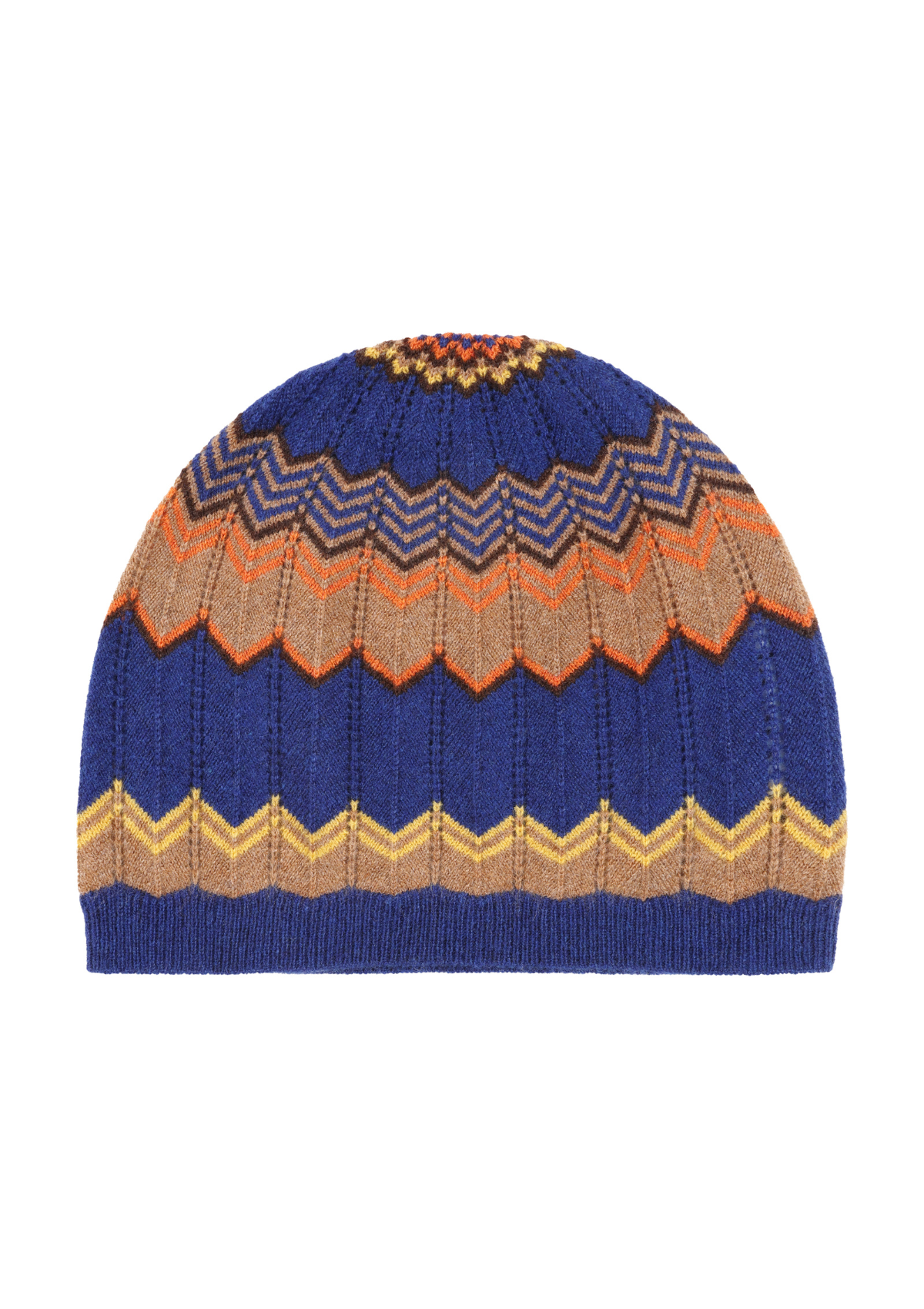 Chevron Stitch Hat in Blue & Orange Mix