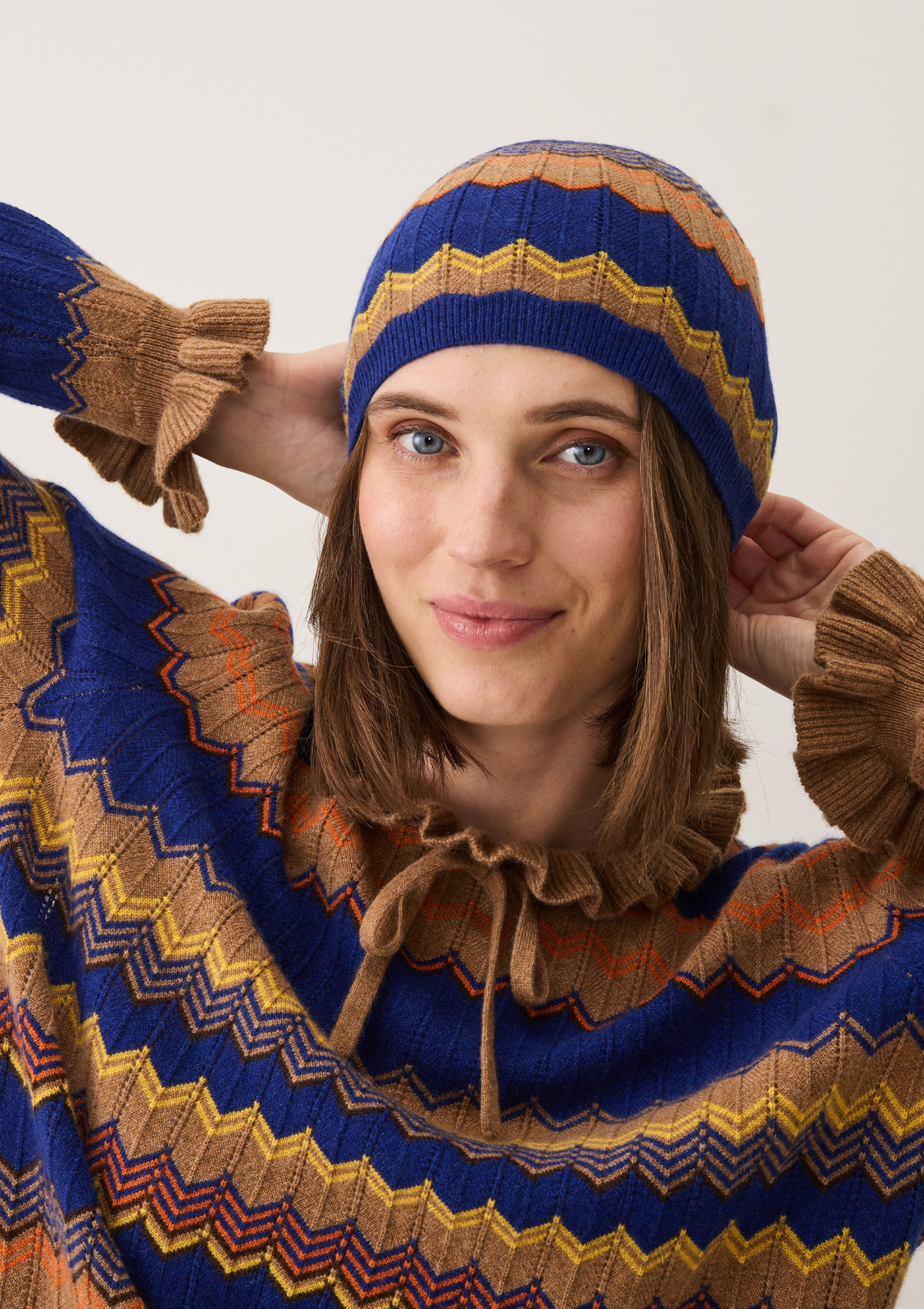 Chevron Stitch Hat in Blue & Orange Mix