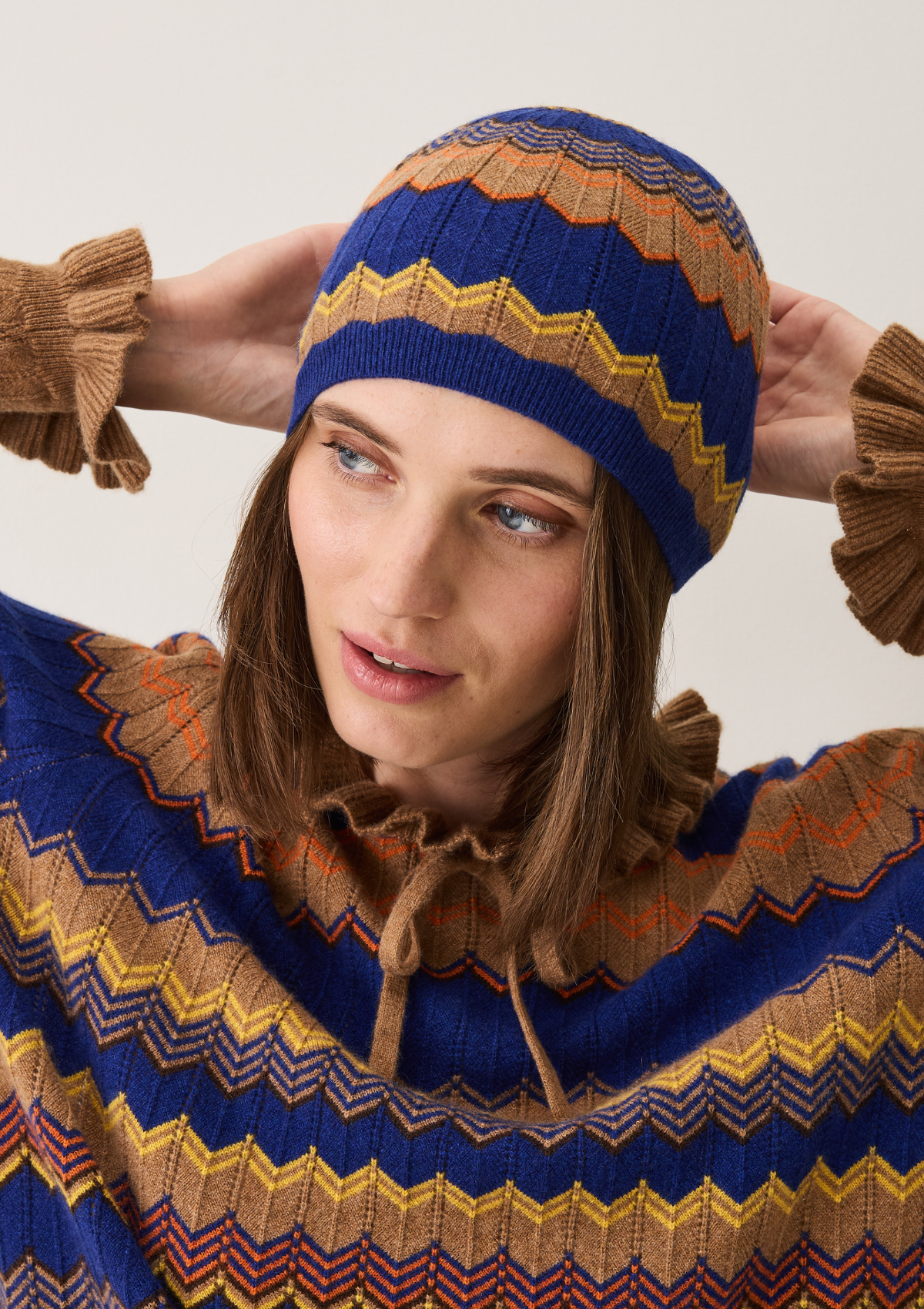 Chevron Stitch Hat in Blue & Orange Mix