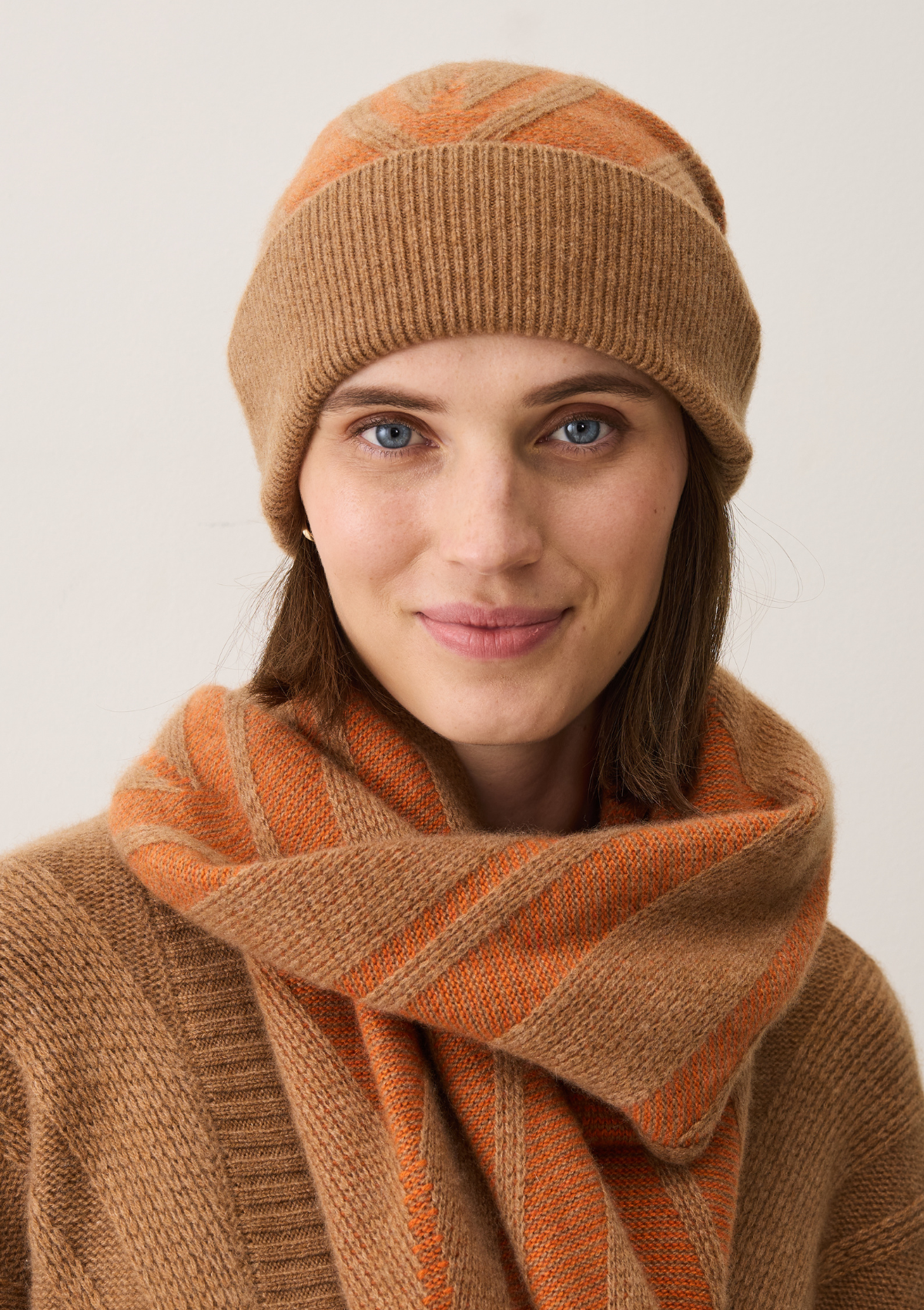 Textured Chevron Hat in Harvest Brown & Marmalade Orange