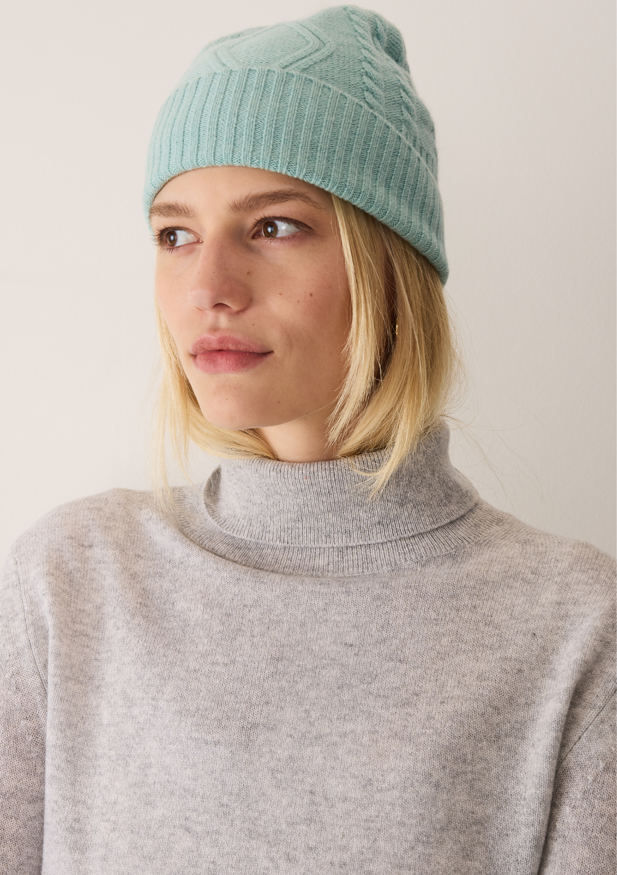 Cabled Hat in Seafoam Green